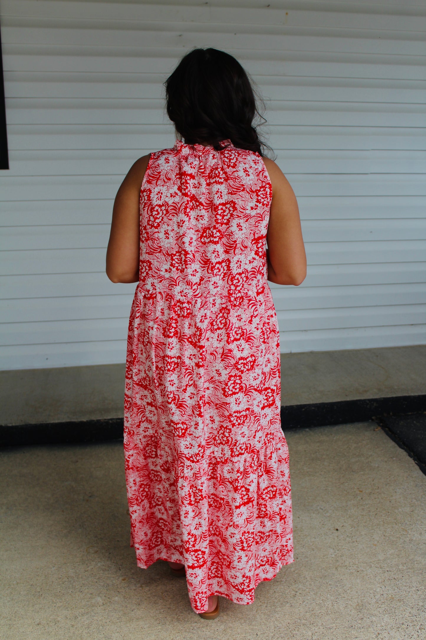 The Leia Red Floral Print Midi Dress