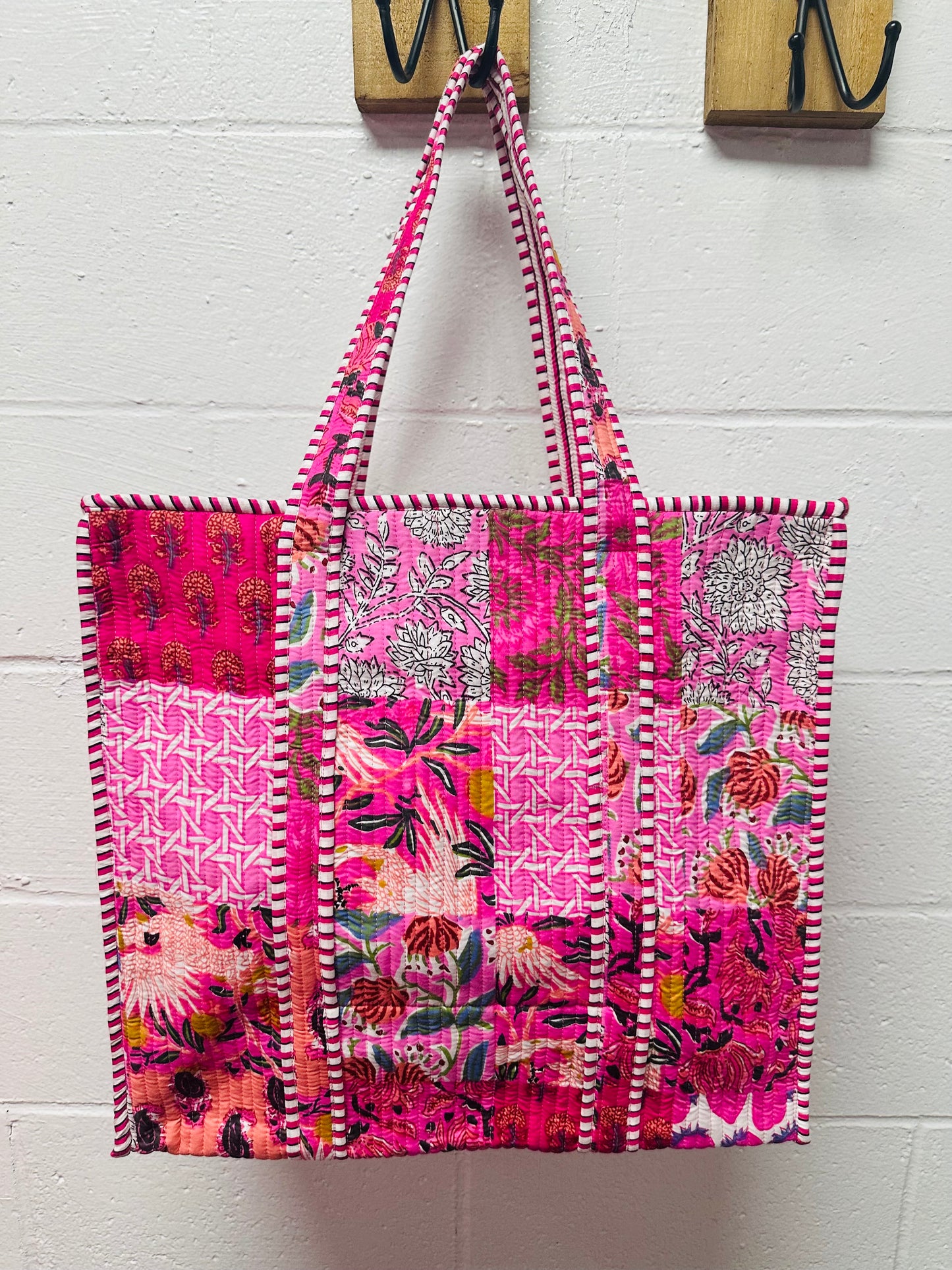 The Rose Pink Patchwork Quilted Tote Bag