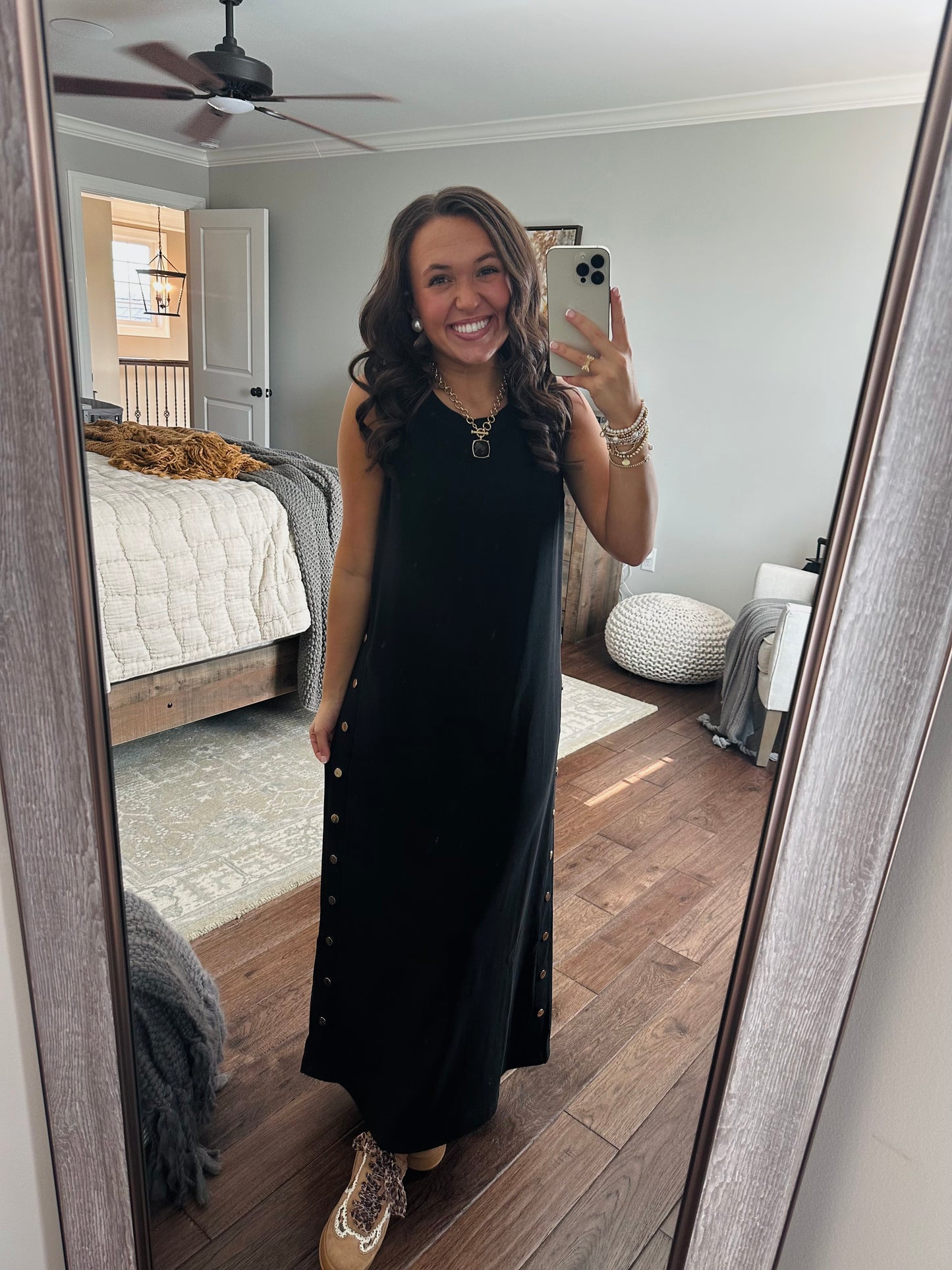 The Brooke Black Ribbed Midi Dress