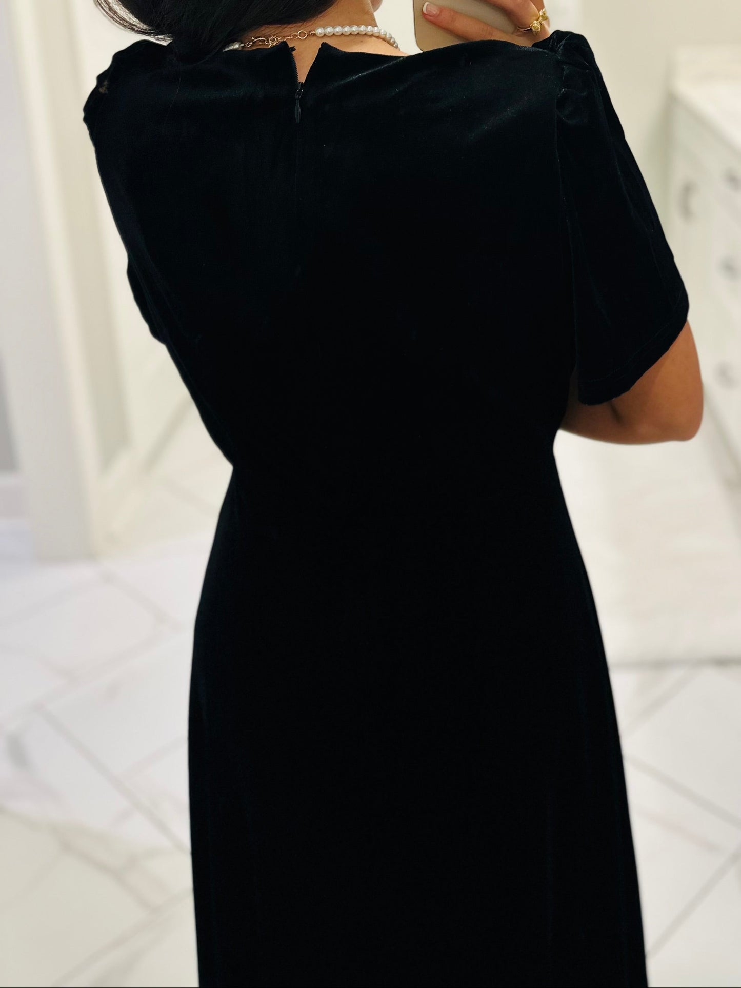 The Mary Black Velvet A-line Midi Dress