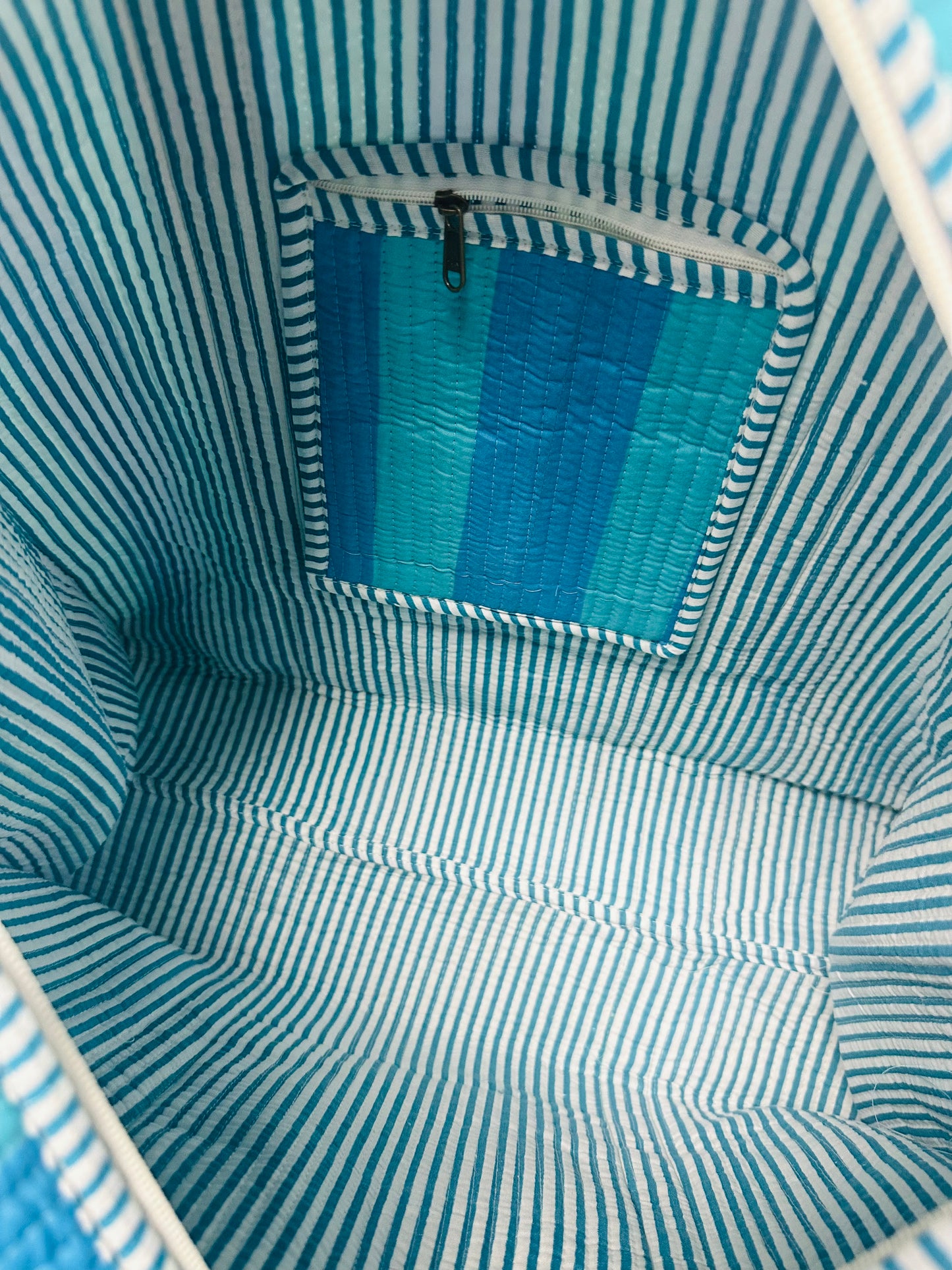 The Blue Oasis Striped Quilted Tote Bag