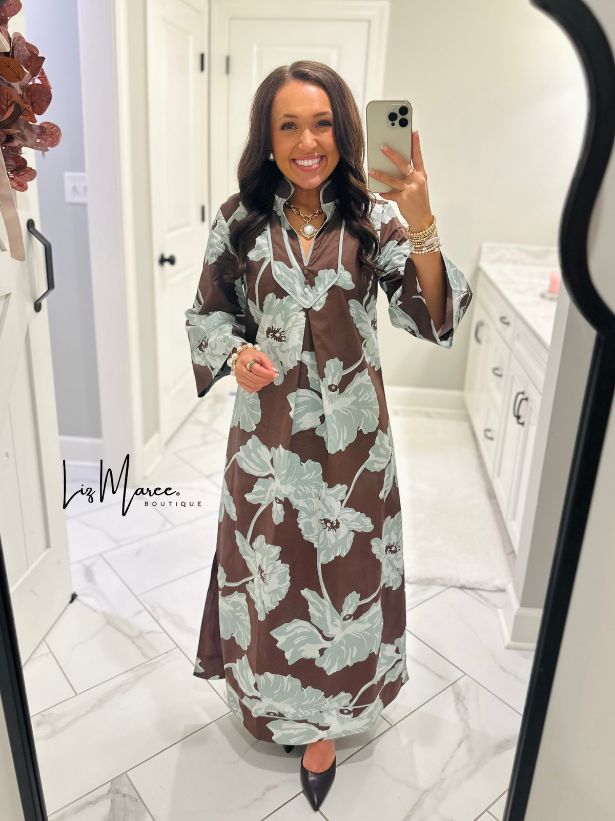 The Eleanor Chocolate Floral Caftan Maxi Dress