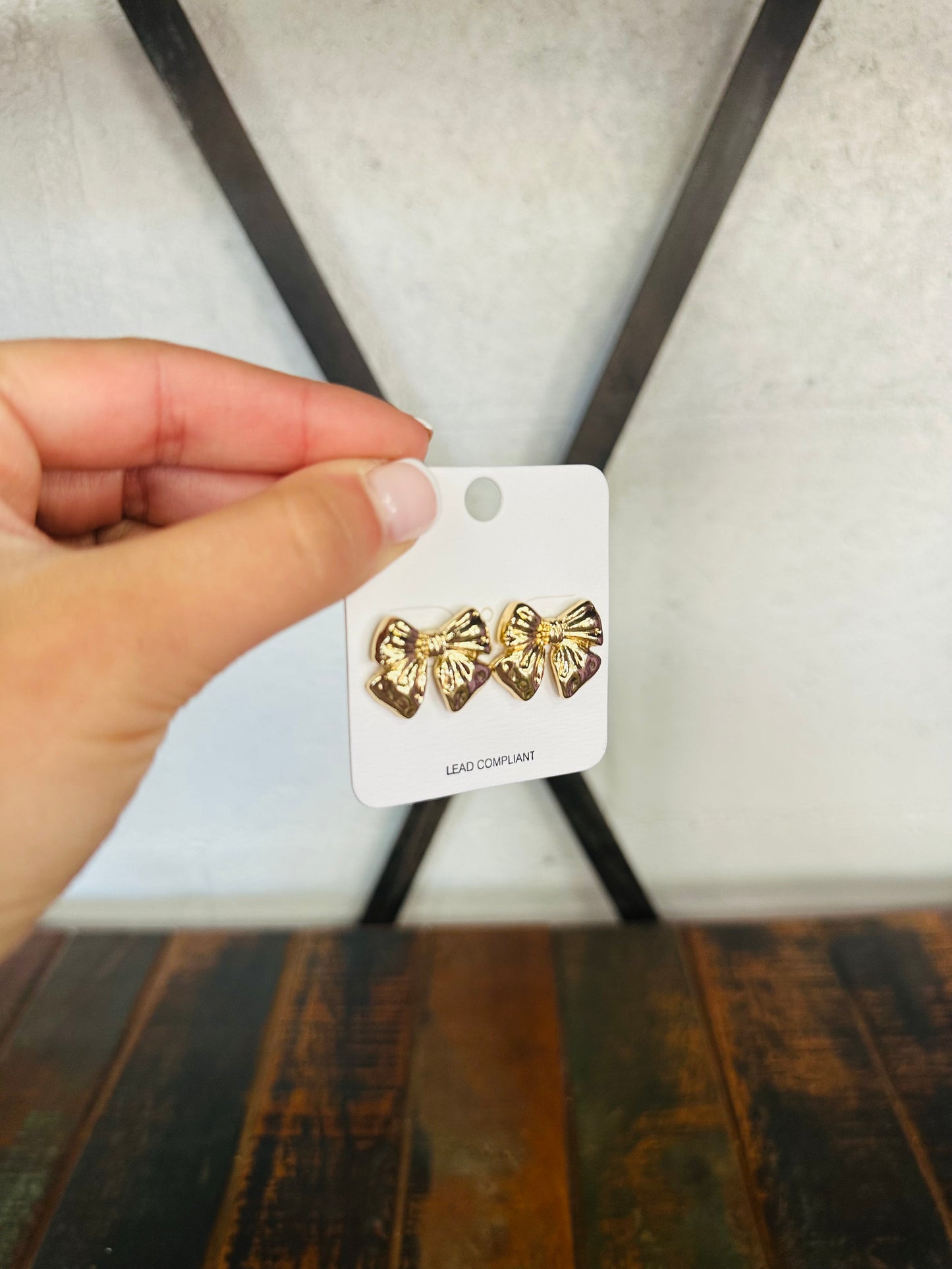 Gold Ribbon Bow Stud Earring