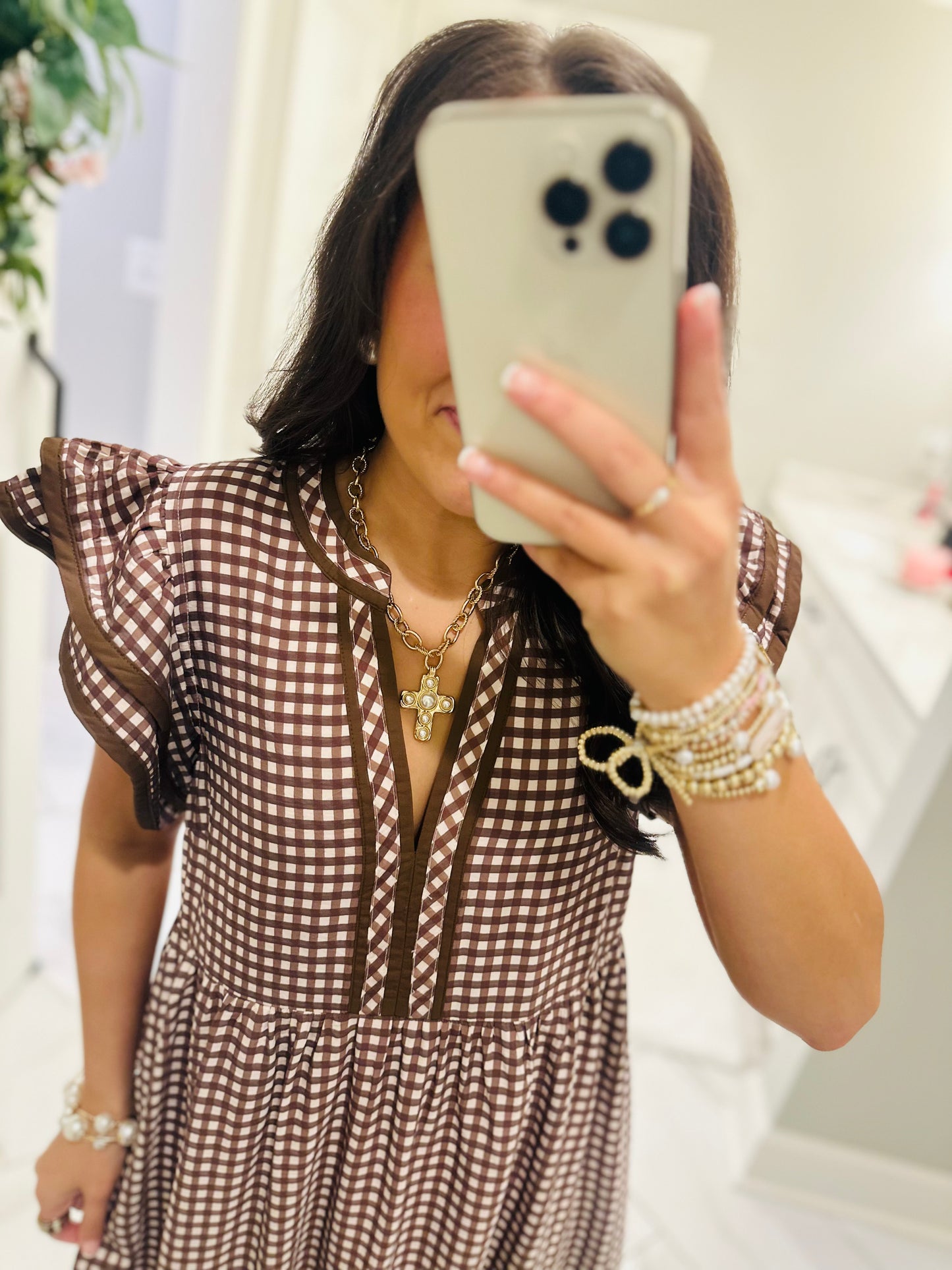 The Morganne Brown Gingham Midi Dress