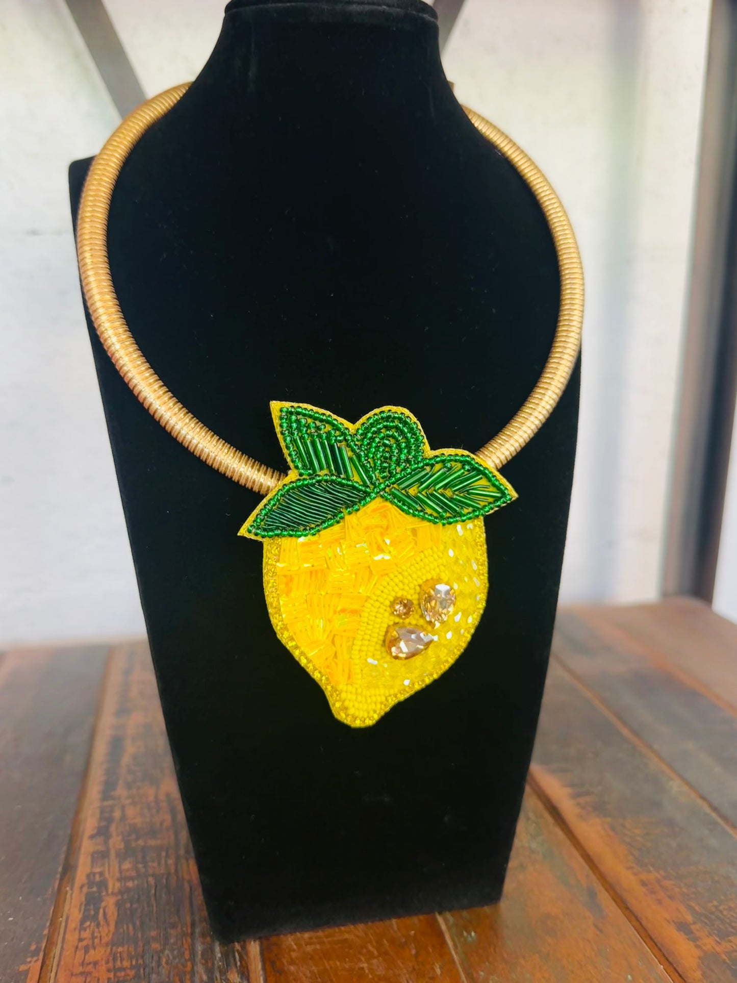 Yellow Beaded Lemon Collar Necklace