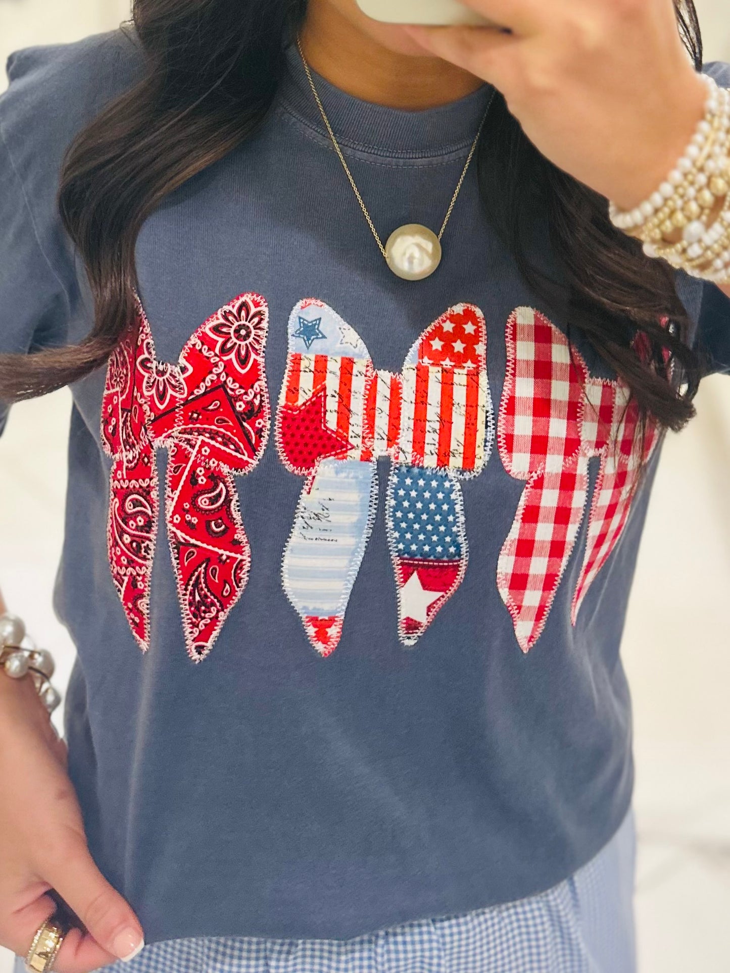 The Coquette Bow Trio Patriotic Embroidered Tee
