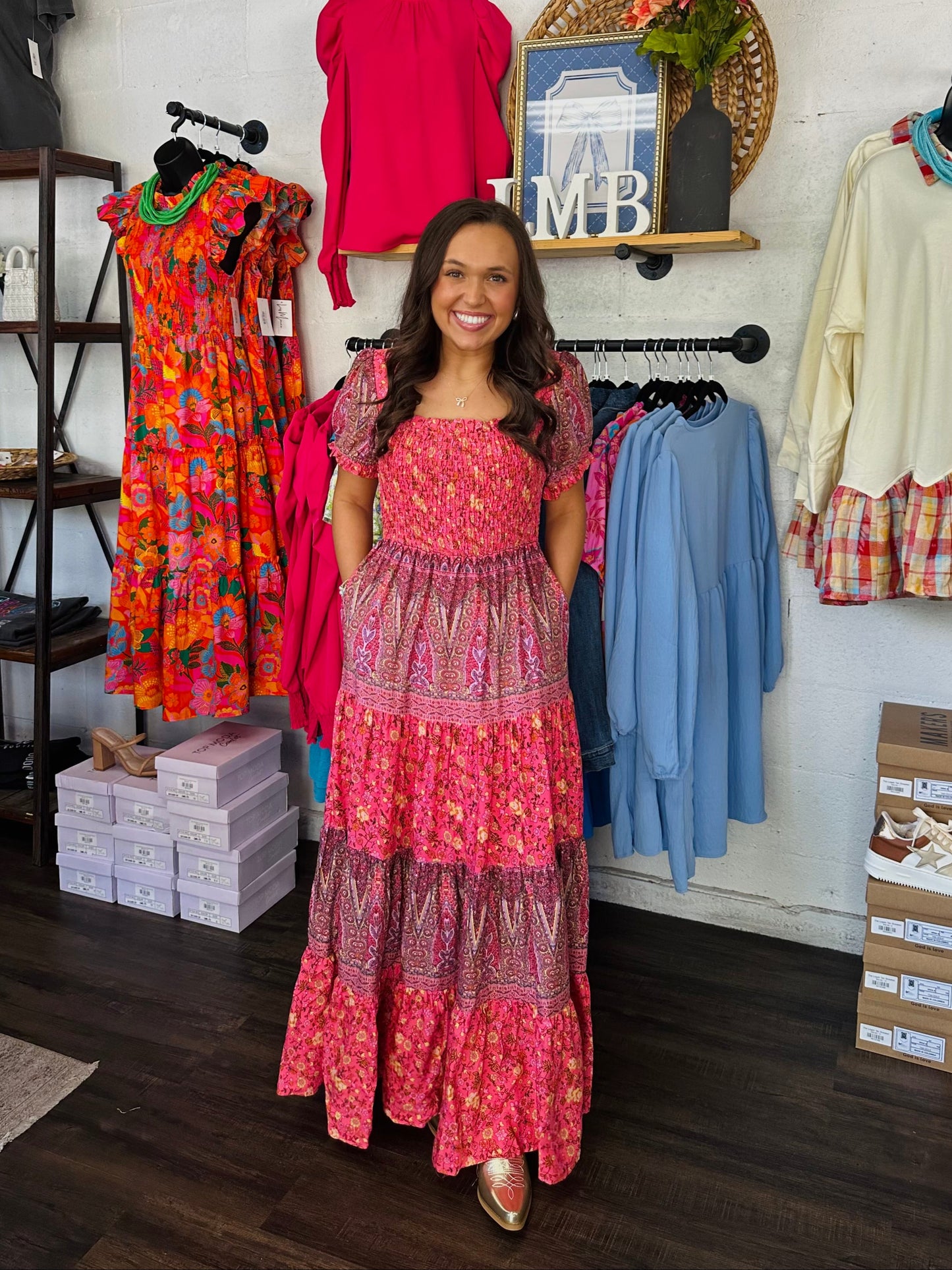 The Sawyer Pink Floral Boho Maxi Dress