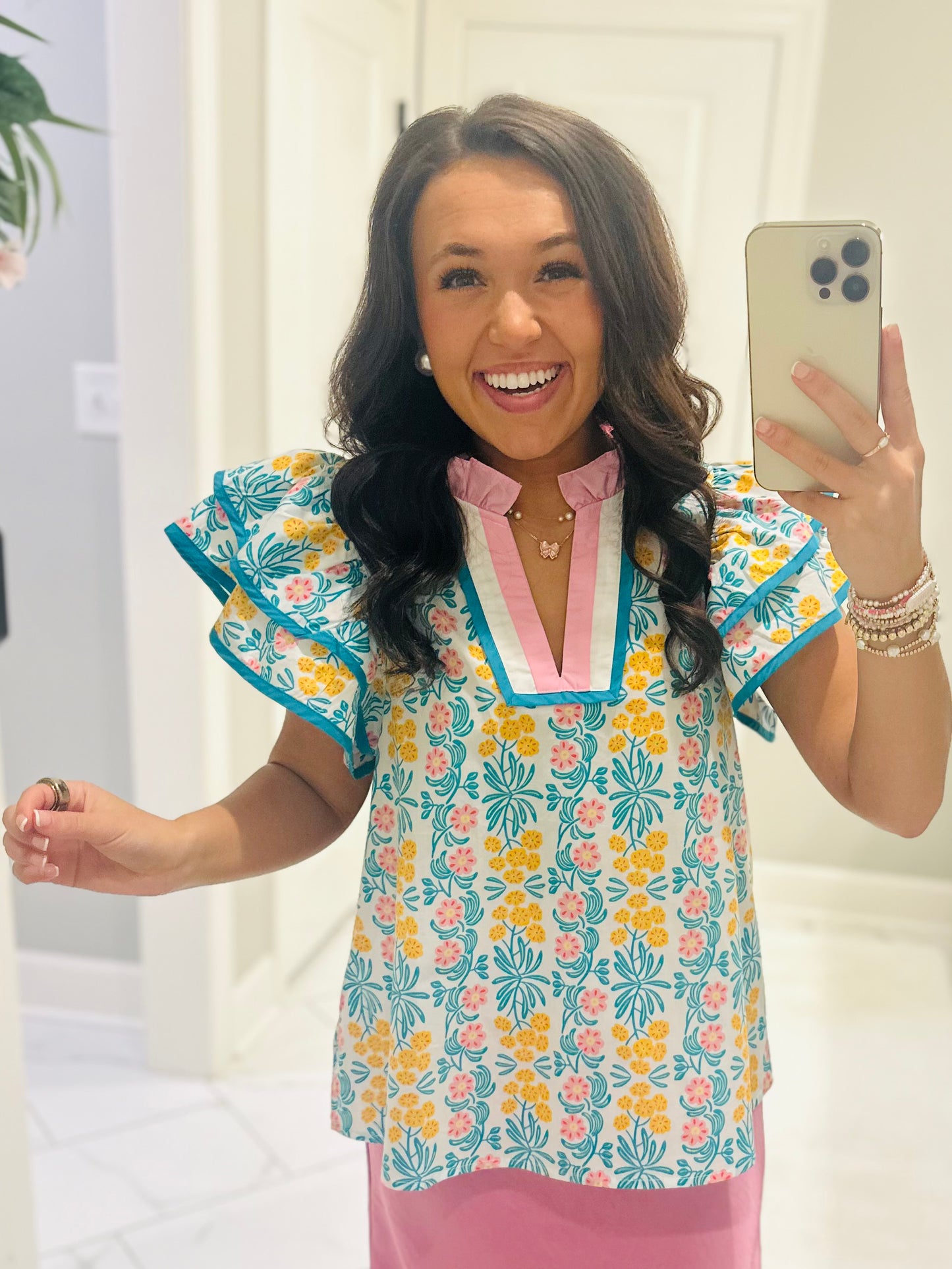 The Cora Blue + Pink Floral Top