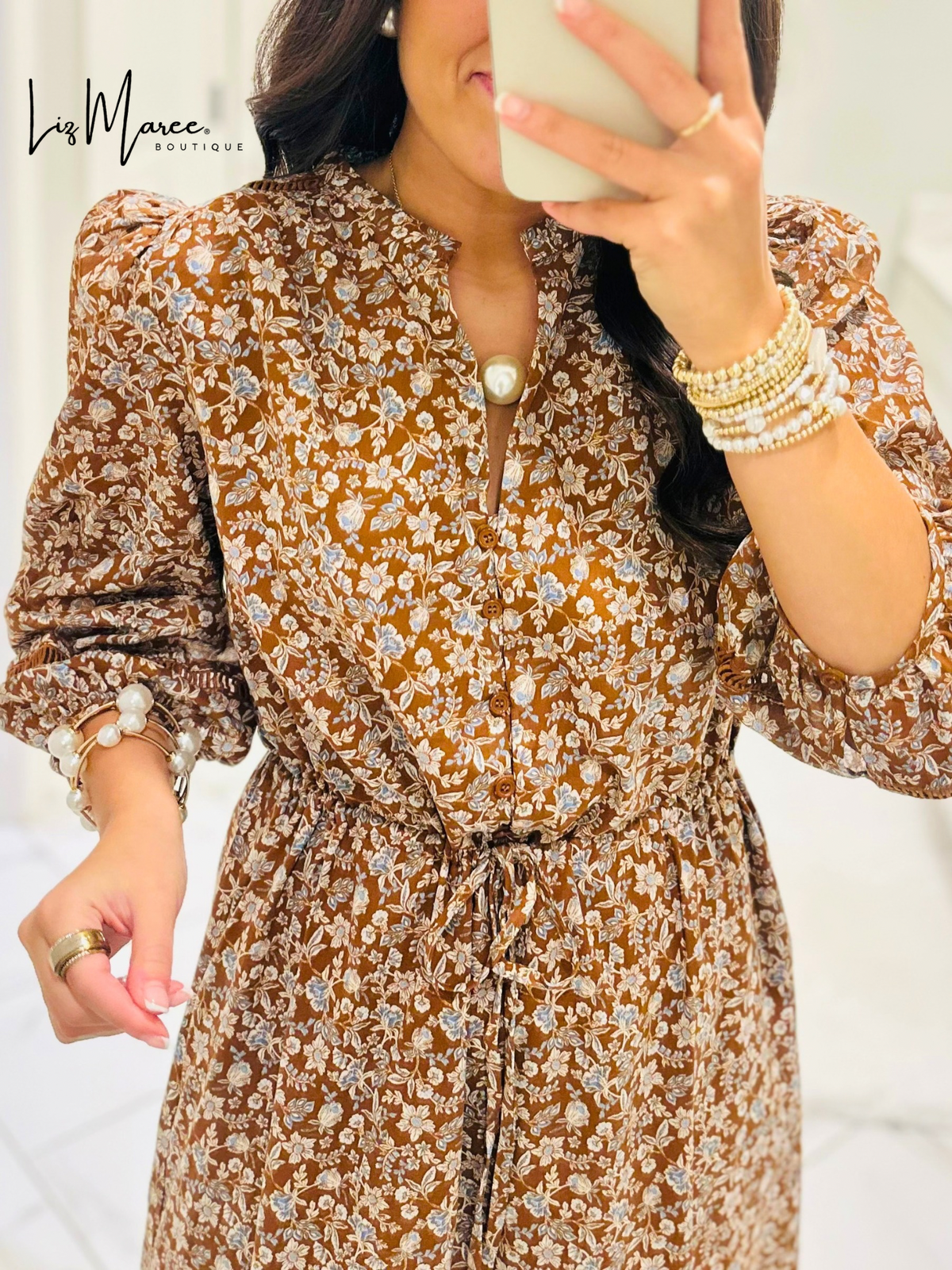 The Ramsey Brown Ditsy Floral Midi Dress