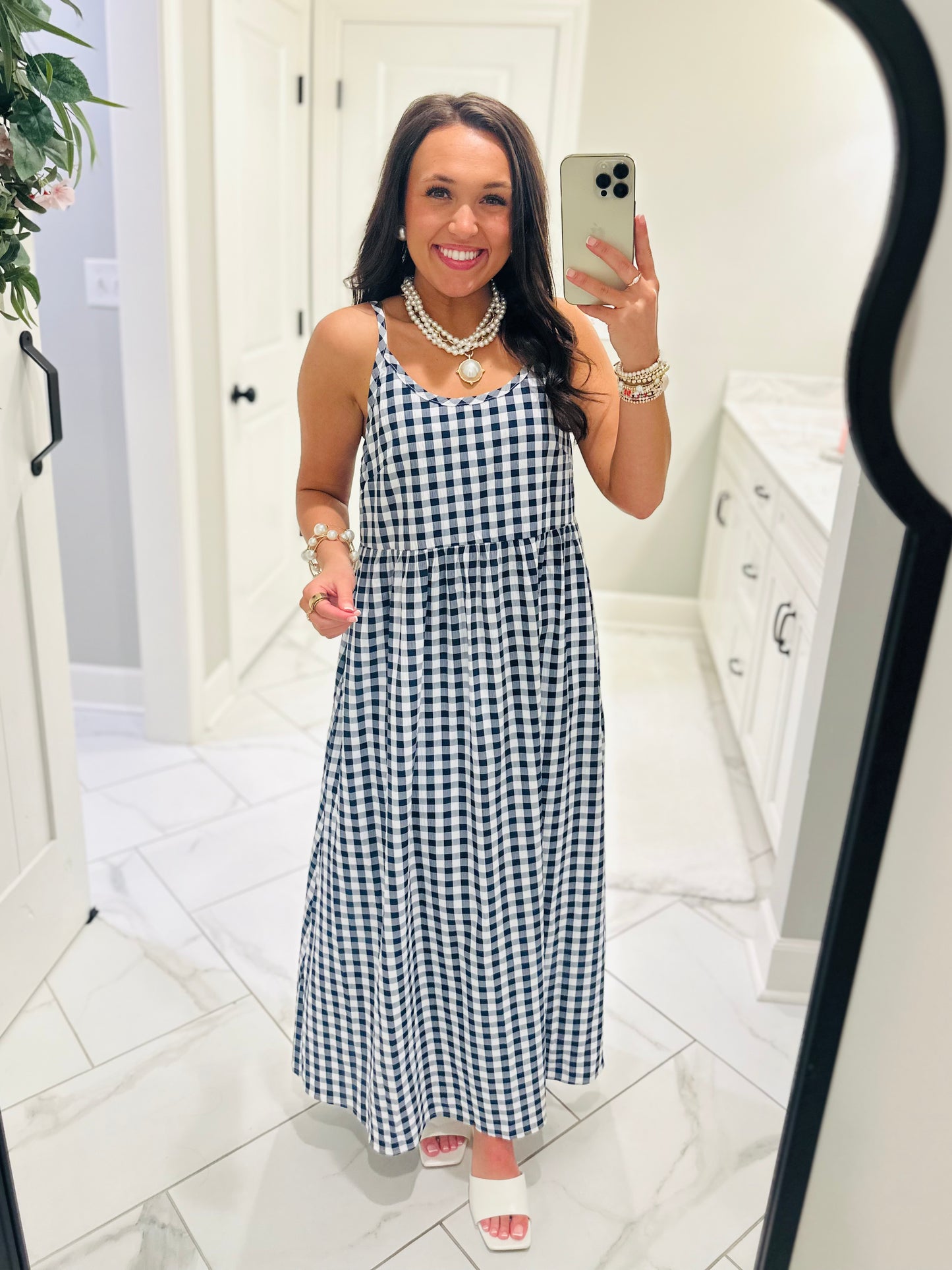 The Chloe Navy Layered Gingham Midi Dress
