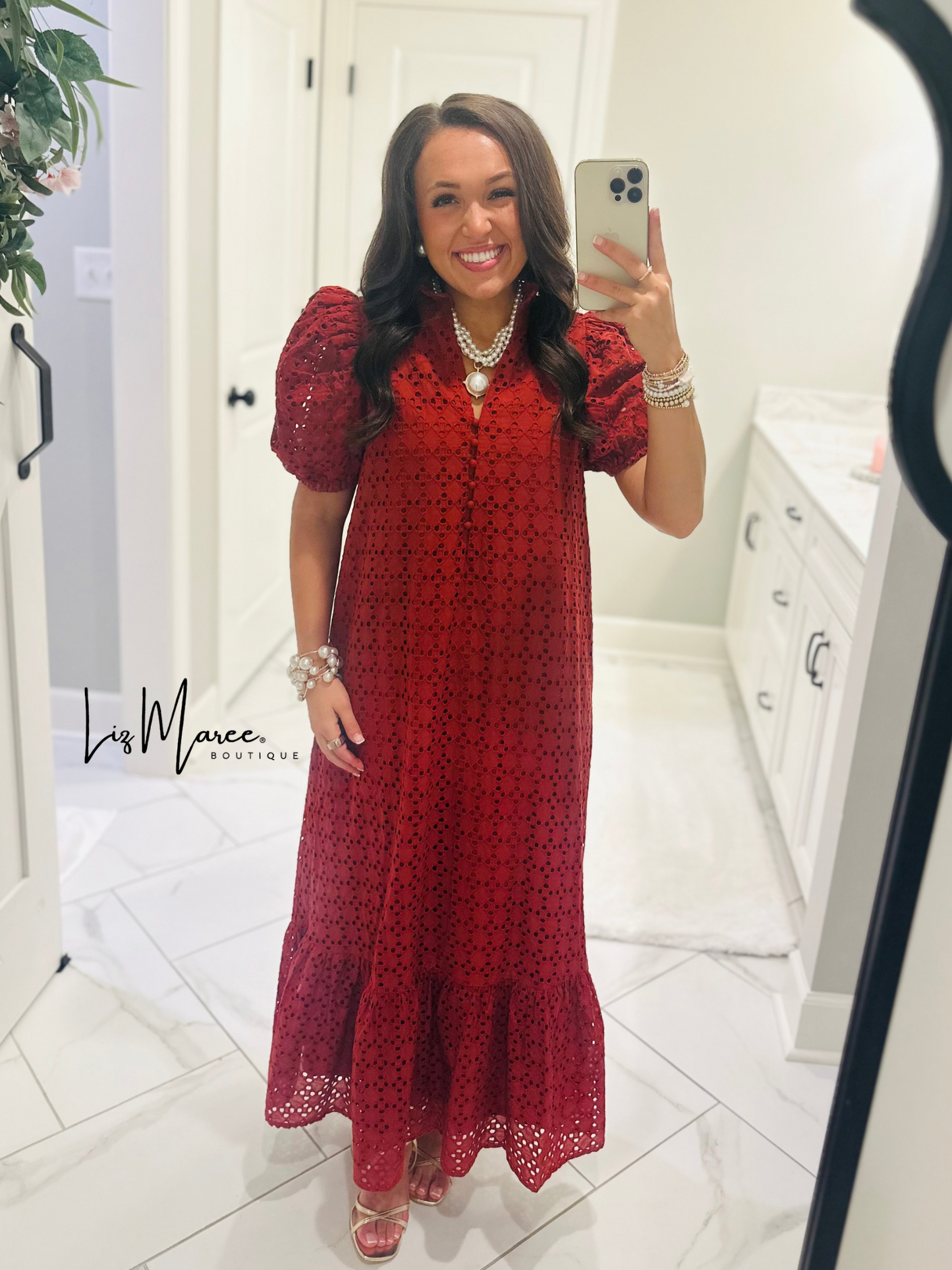 The Liz Rust Eyelet Midi Dress