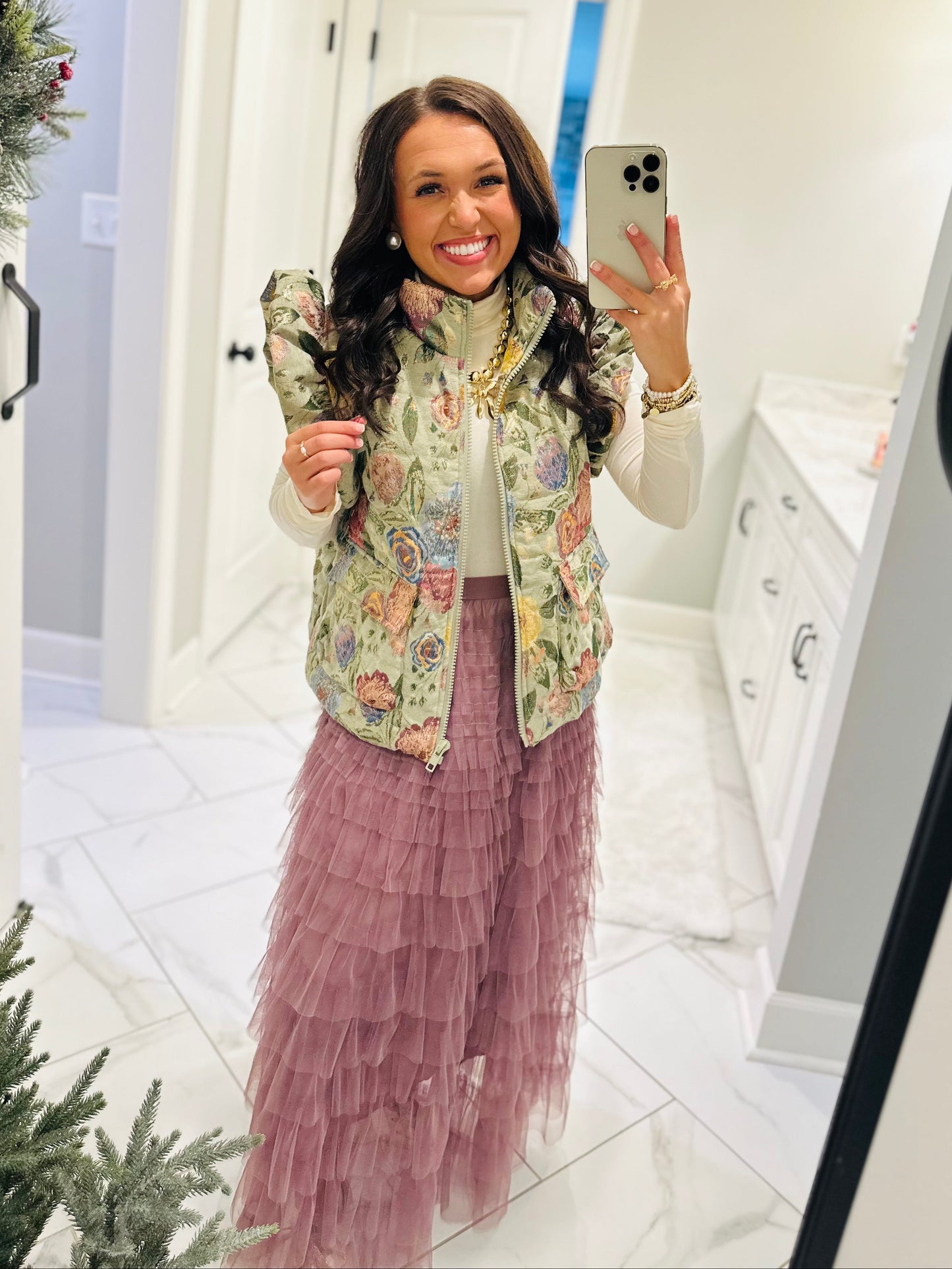 The Adeline Mauve Ruffle Tulle Tiered Maxi Skirt