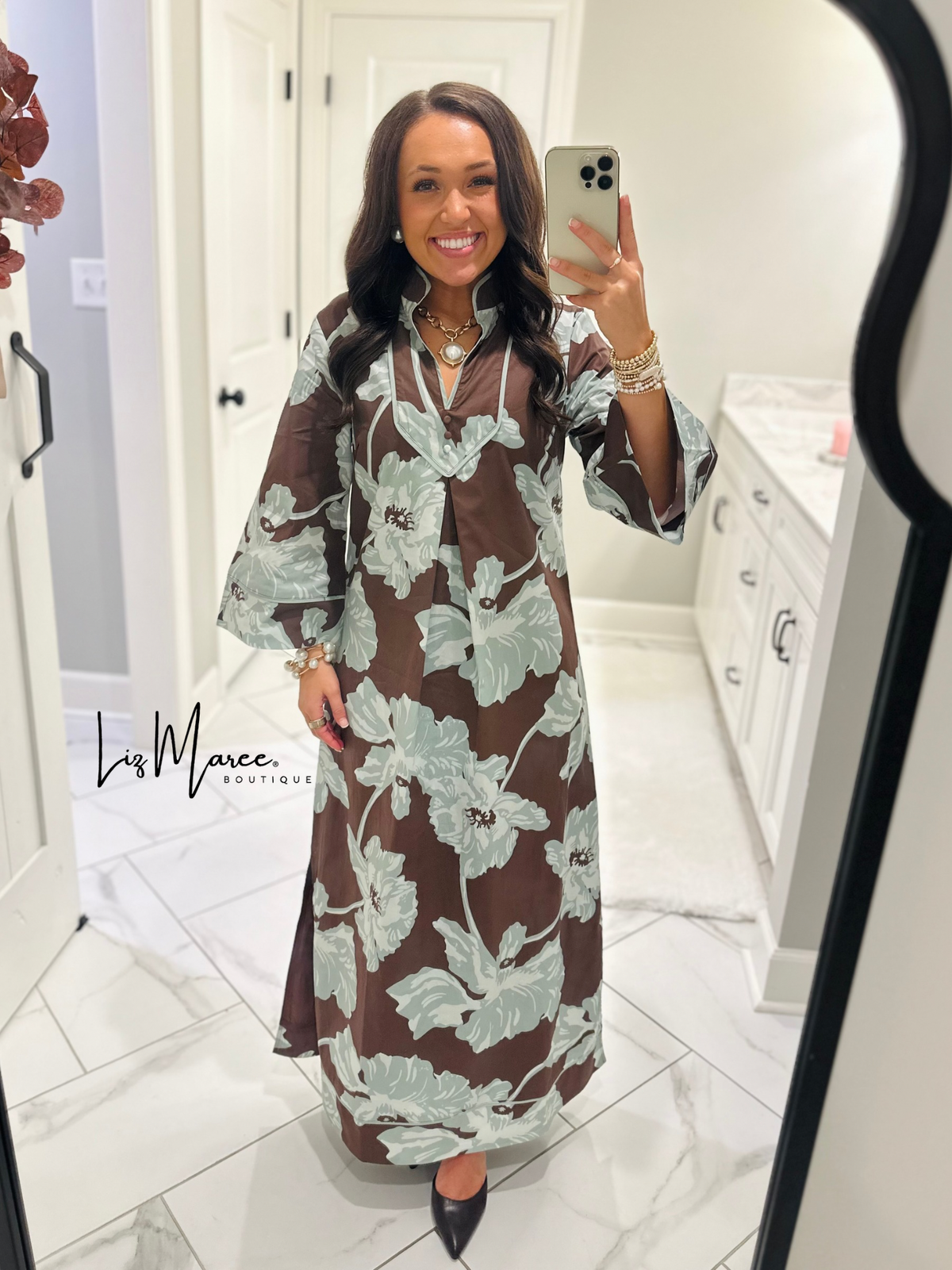 The Eleanor Chocolate Floral Caftan Maxi Dress