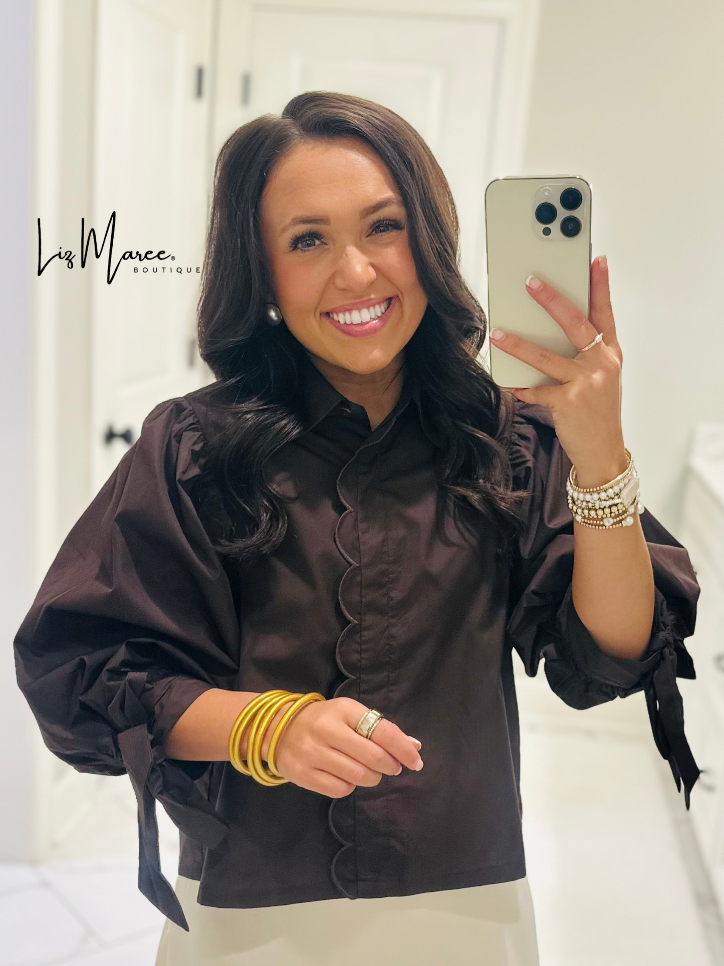 The Bruna Brown Scallop Trim Top