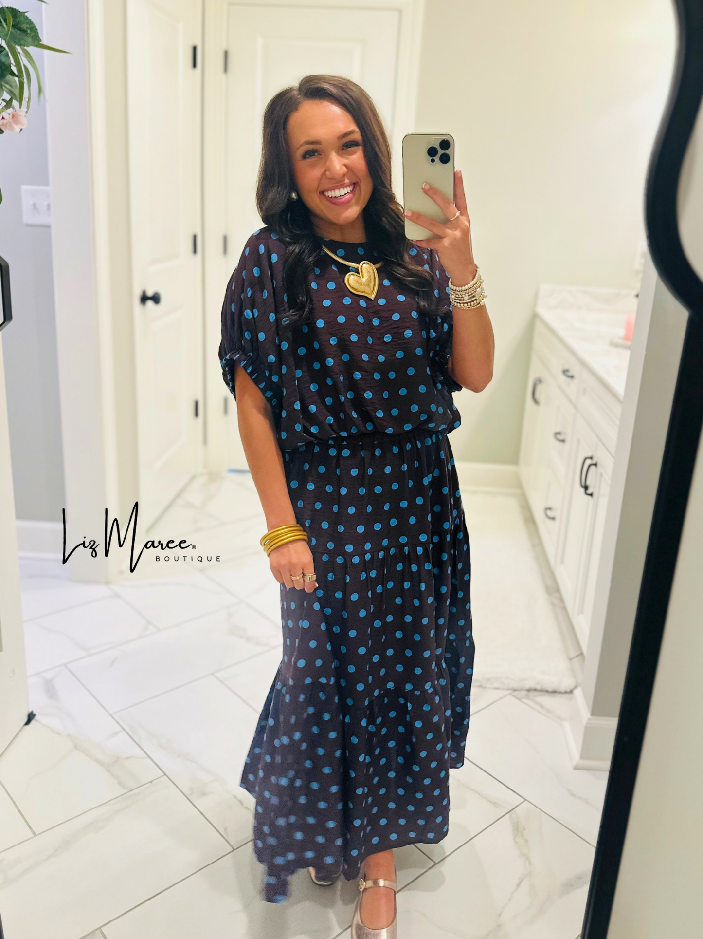The Brinley Brown + Blue Polka Dot Top + Skirt Set