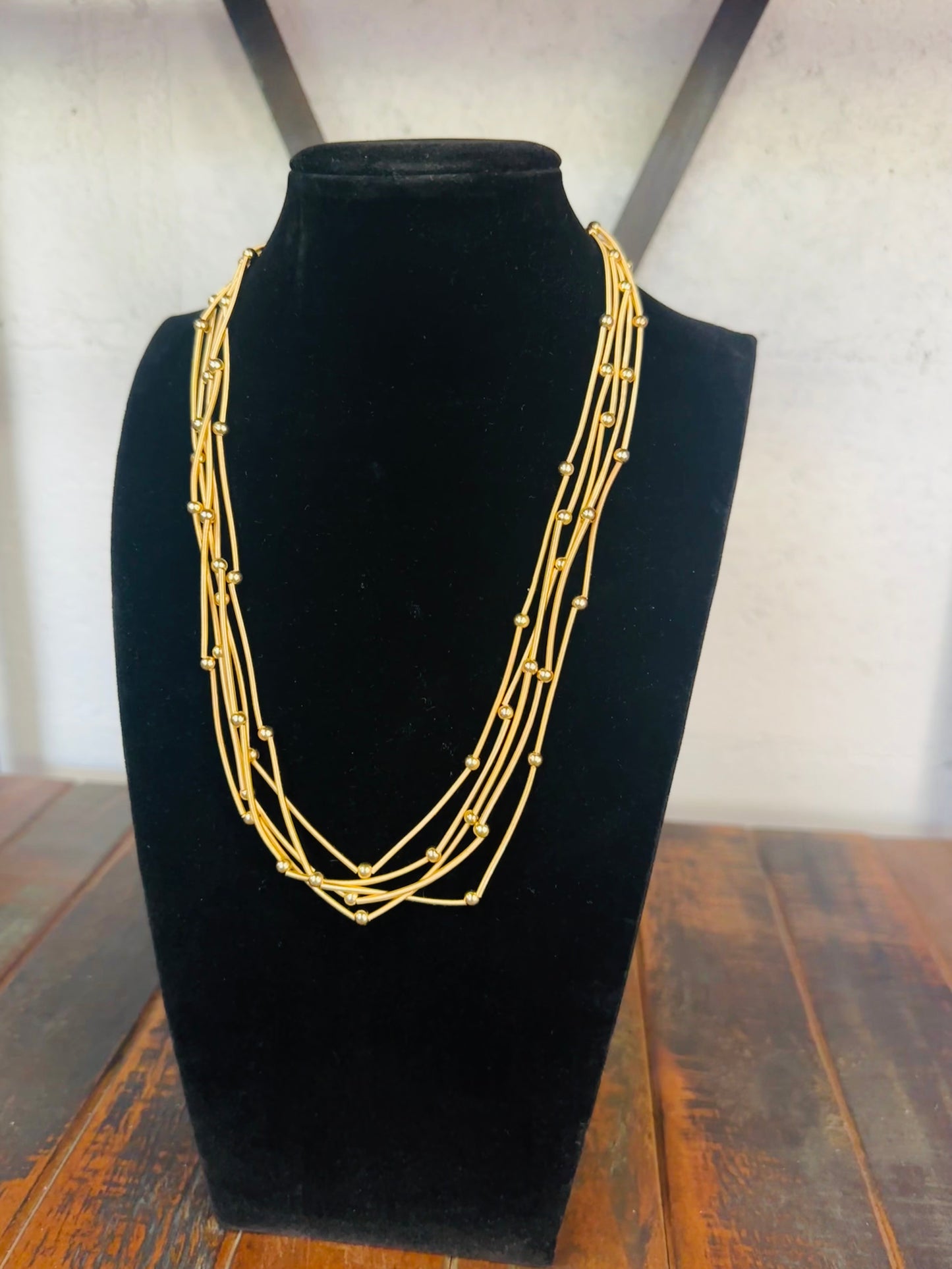 Gold 5 Strand Beaded Necklace