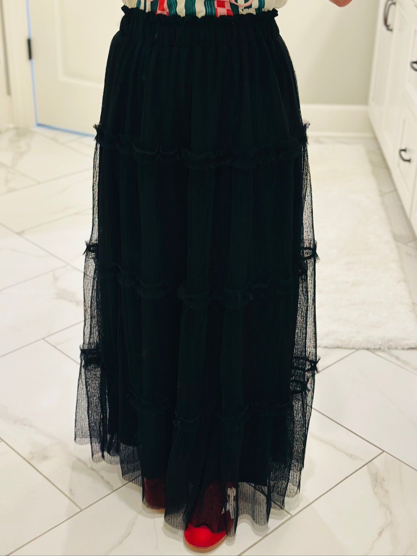 The Minnie Black Polkadot Tulle Tiered Skirt