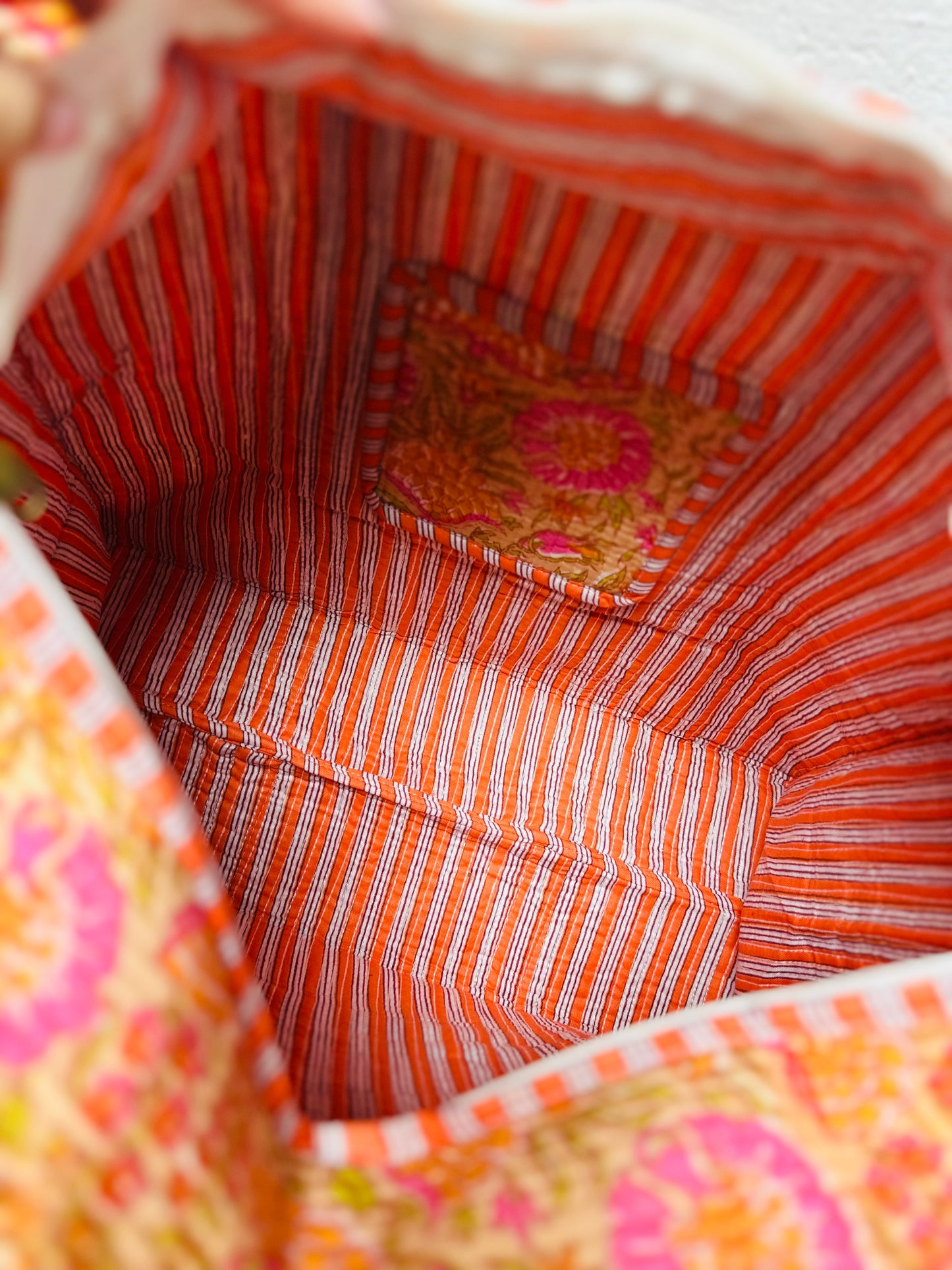 The Orange + Pink Floral Quilted Tote Bag