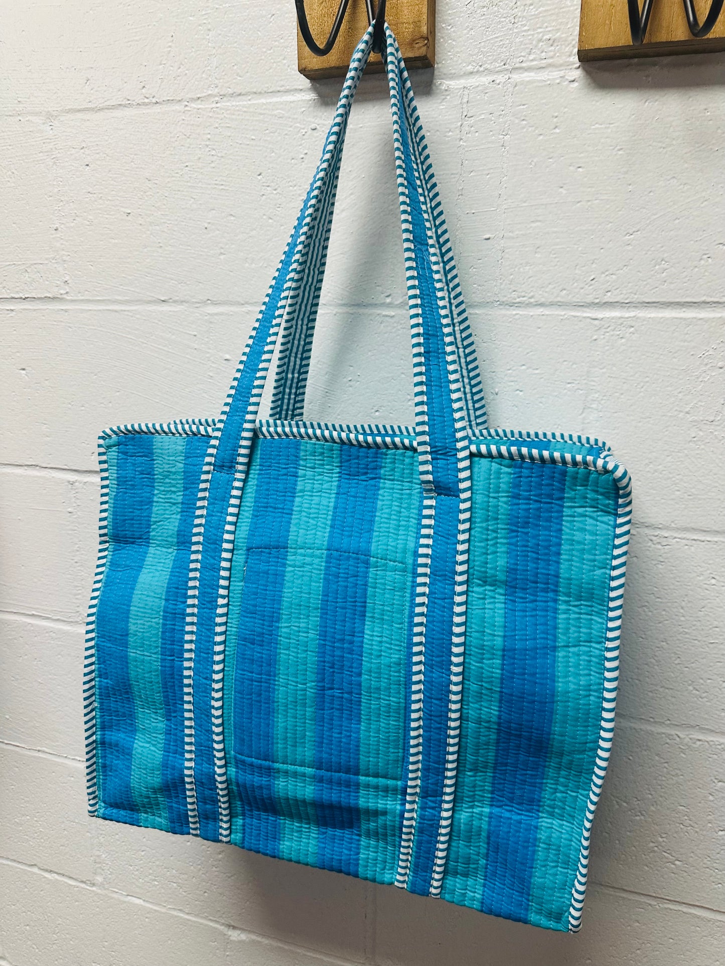 The Blue Oasis Striped Quilted Tote Bag