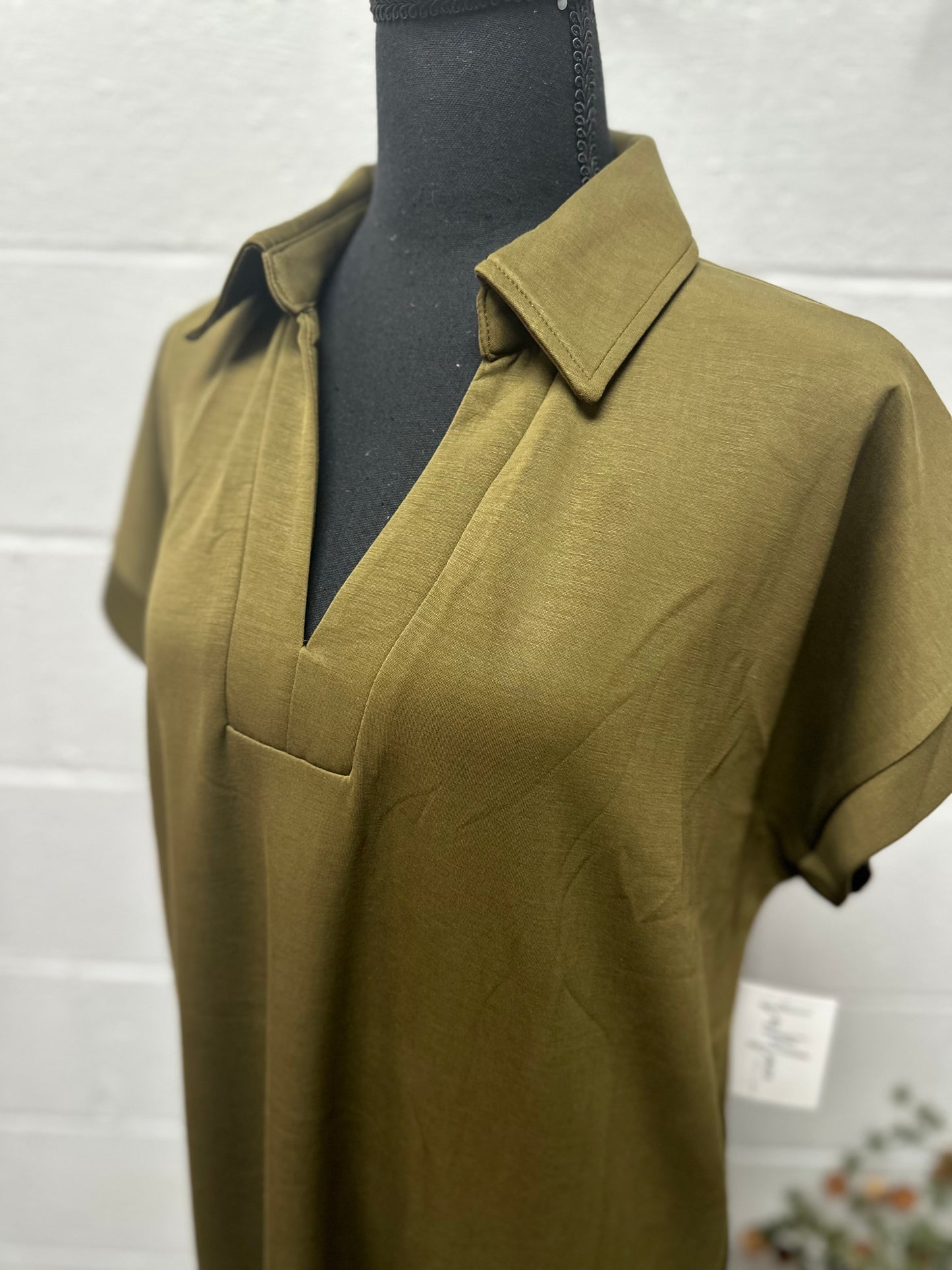 The Nola Olive V-neck Midi Dress