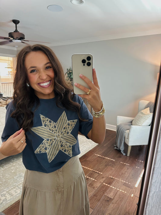 The Navy Quilted Star Embroidered Tee