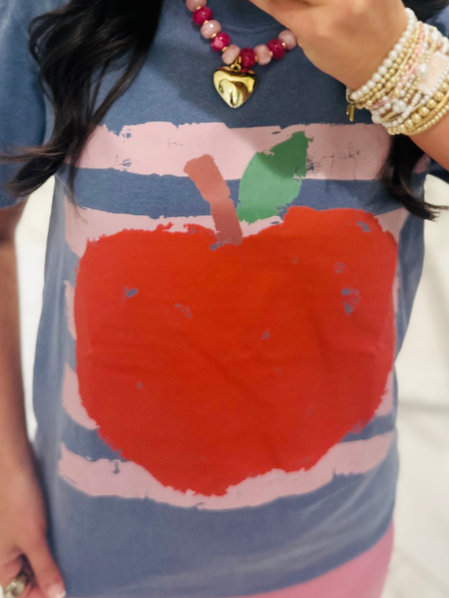 The Apple Pink Stripe Graphic Tee