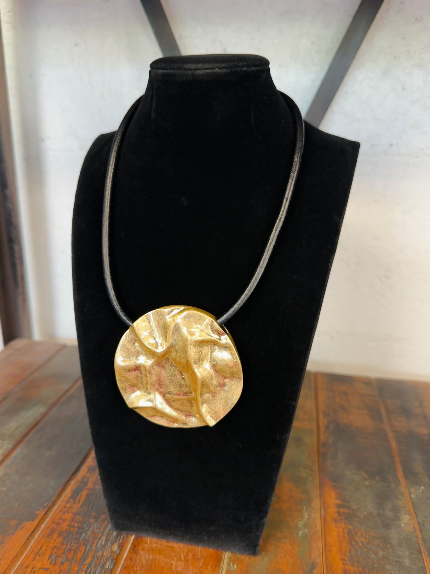 Gold Chic Pendant + Black Cord Necklace