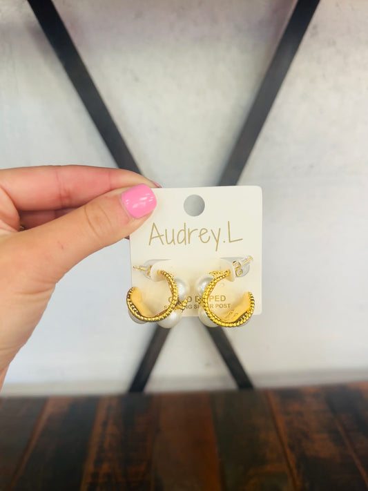 Vintage Pearl + Gold Hoop Earring