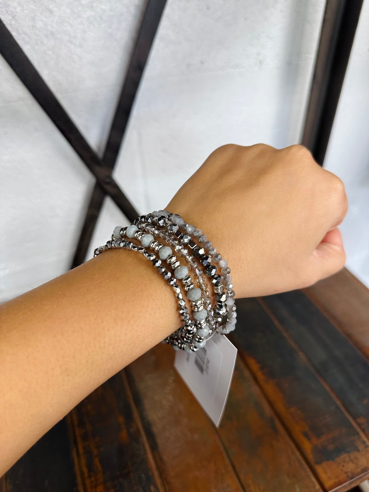 Silver & Gray Beaded Bracelet Stack