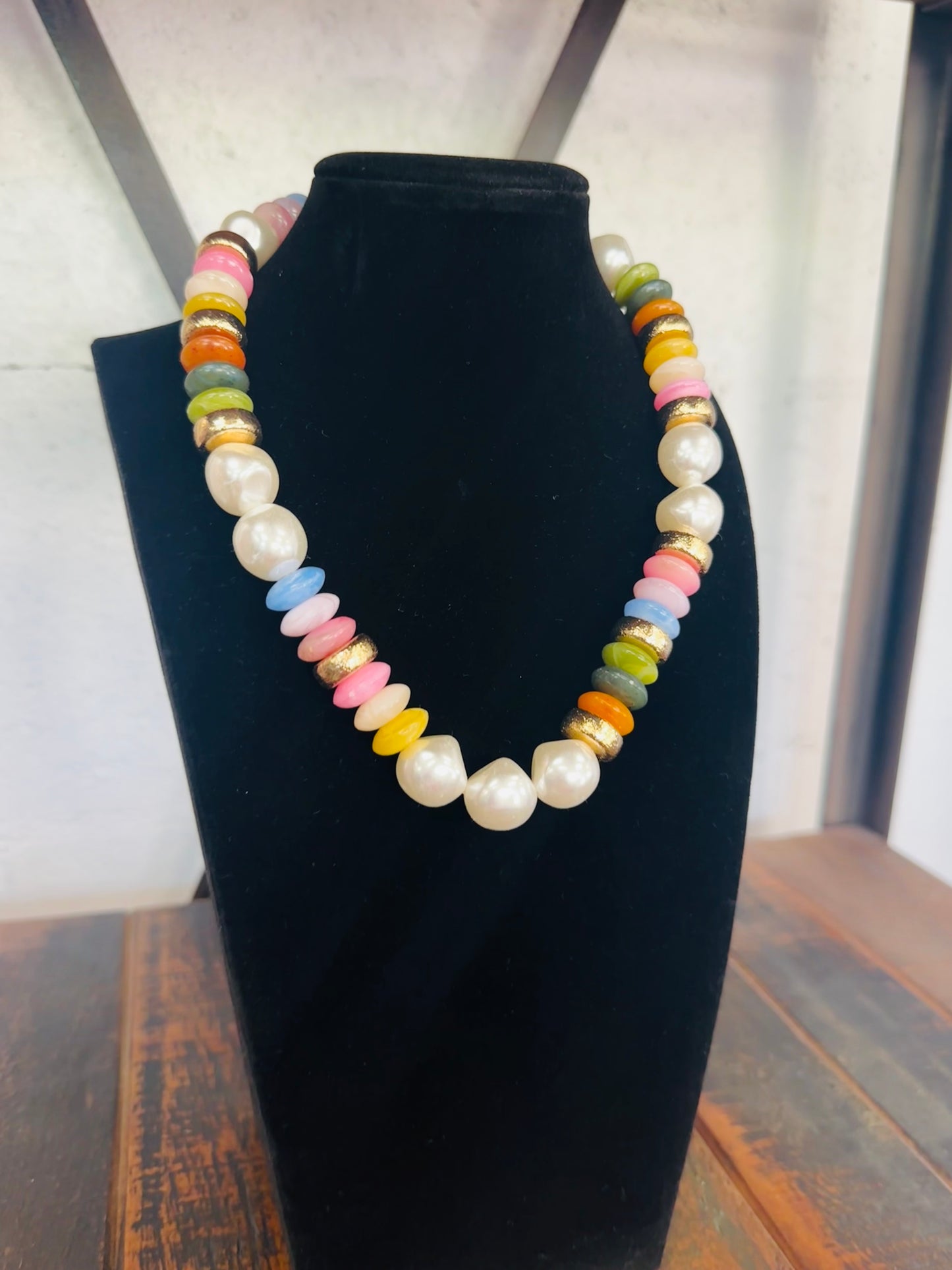 Multi + Gold Pearl Bead Necklace