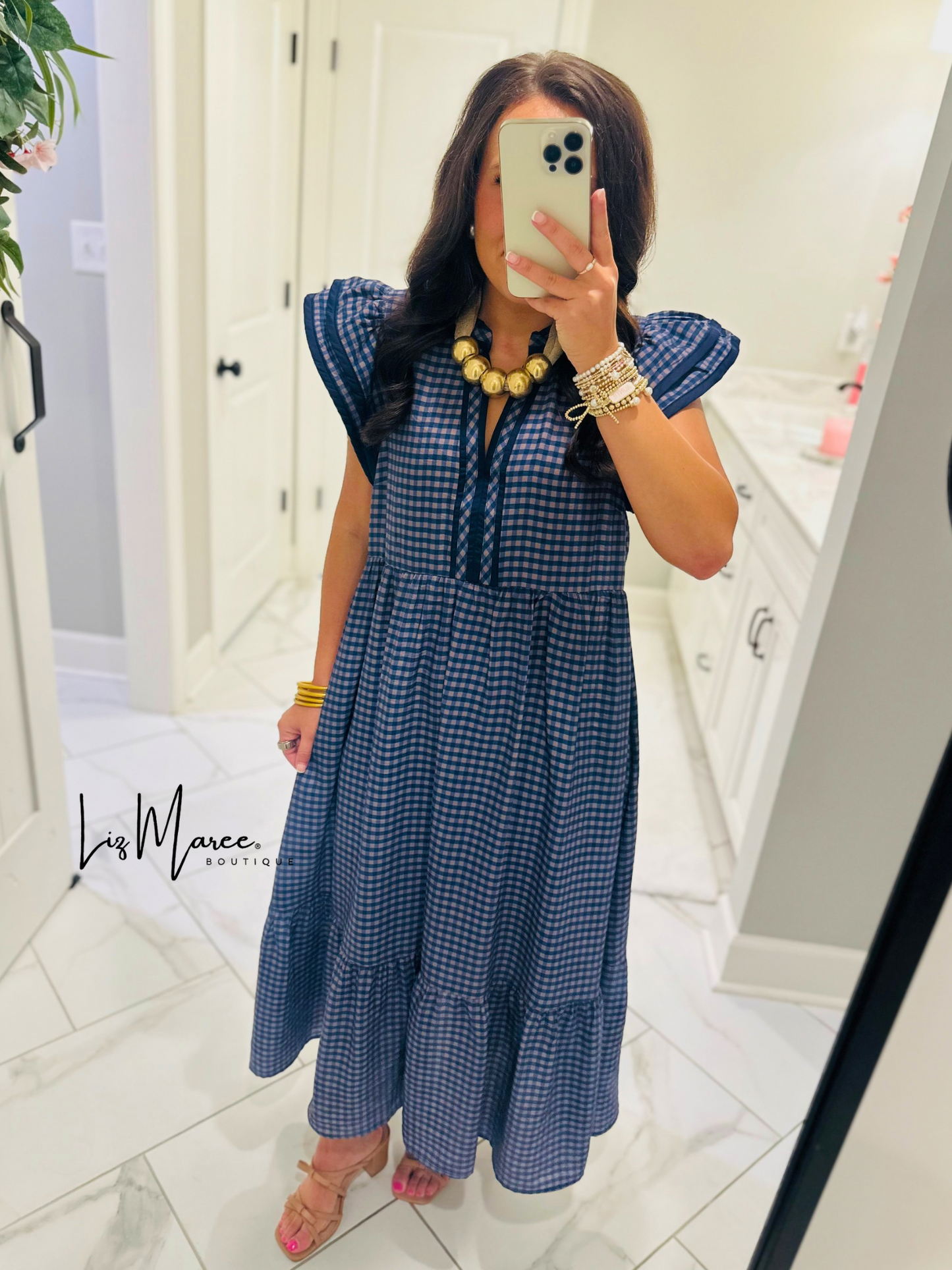 The Morganne Navy Gingham Midi Dress