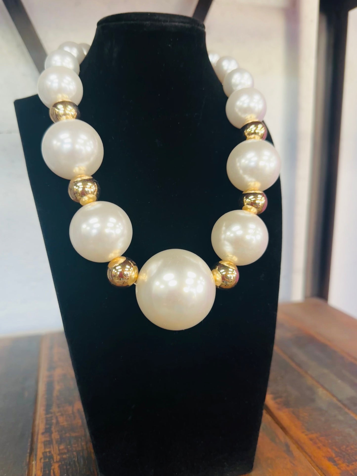 The Pearl + Gold Bold Beaded Statement Necklace
