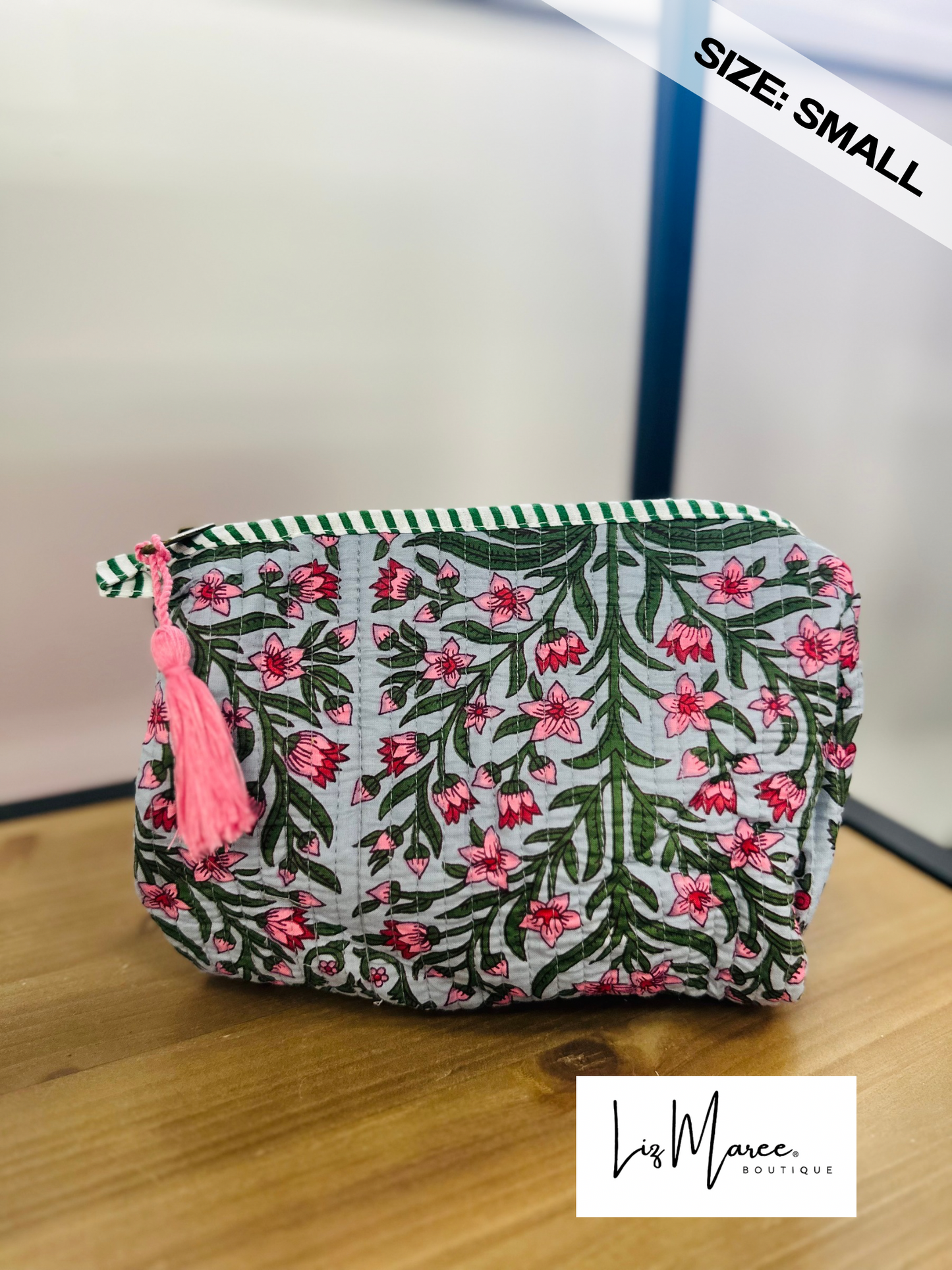The Green + Blue Floral Quilted Cosmetic Bags - Set of 3