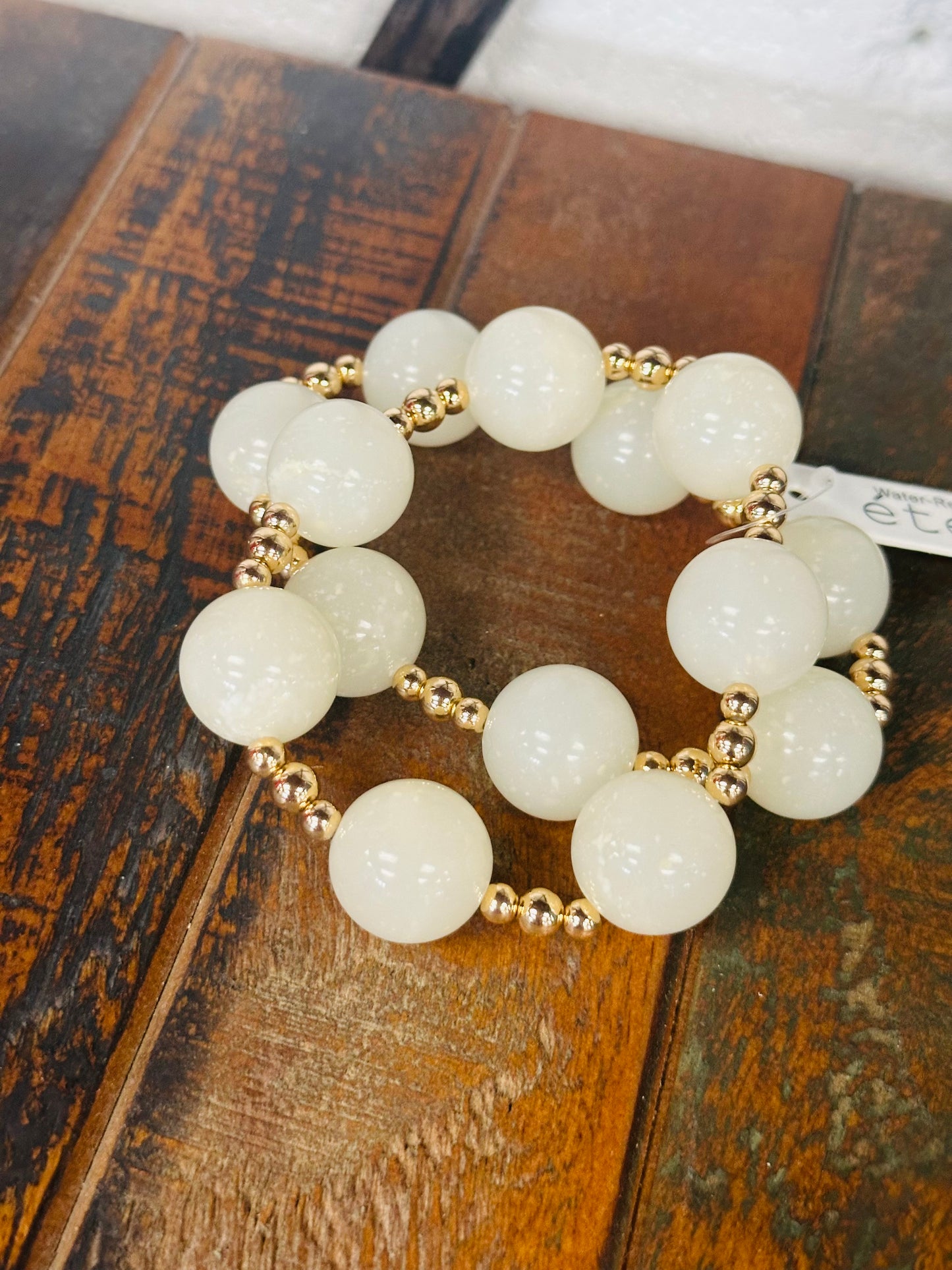 Ivory + Gold Marble Ball Bracelet Set