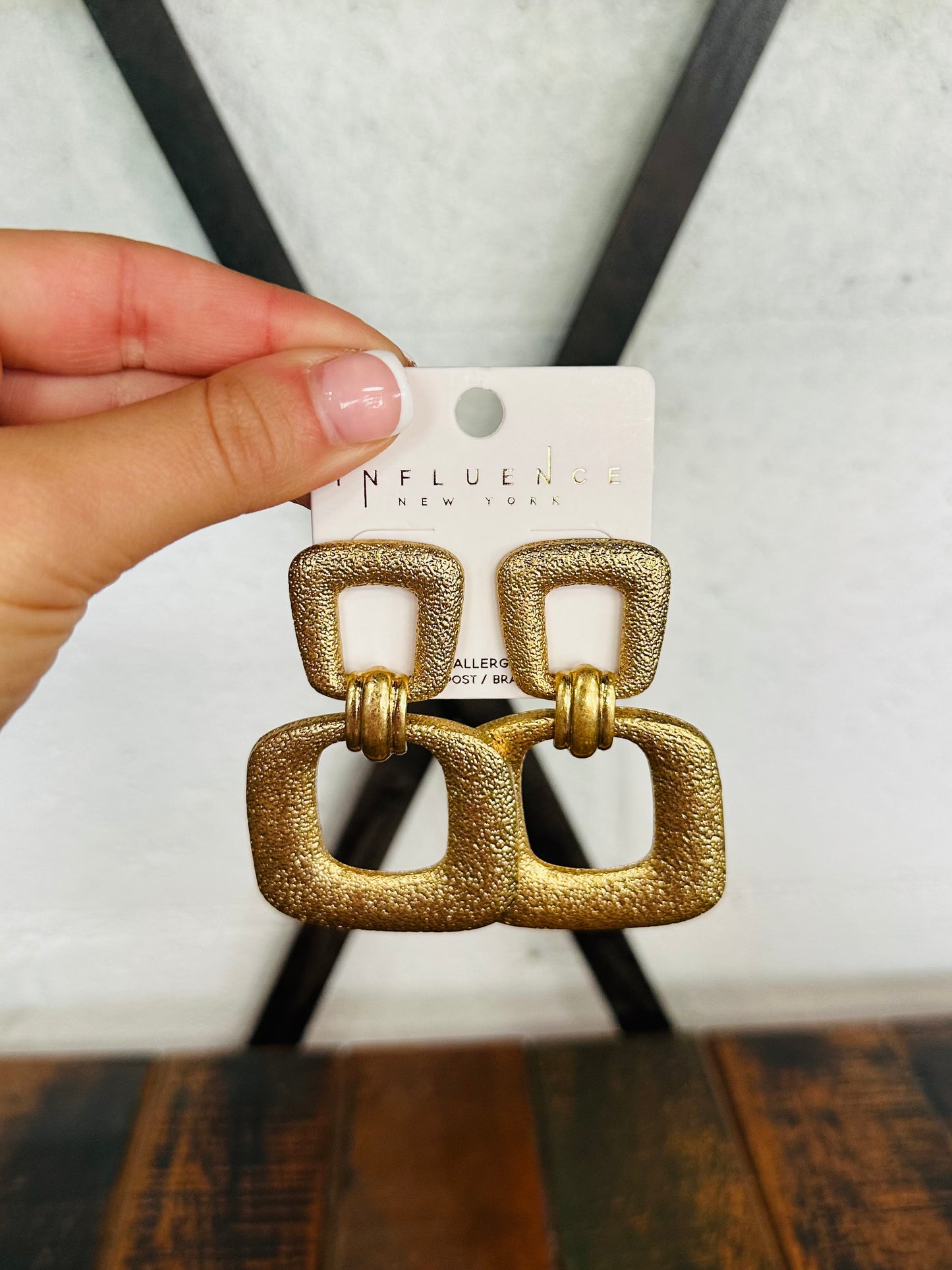 Gold Textured Door Knocker Earrings