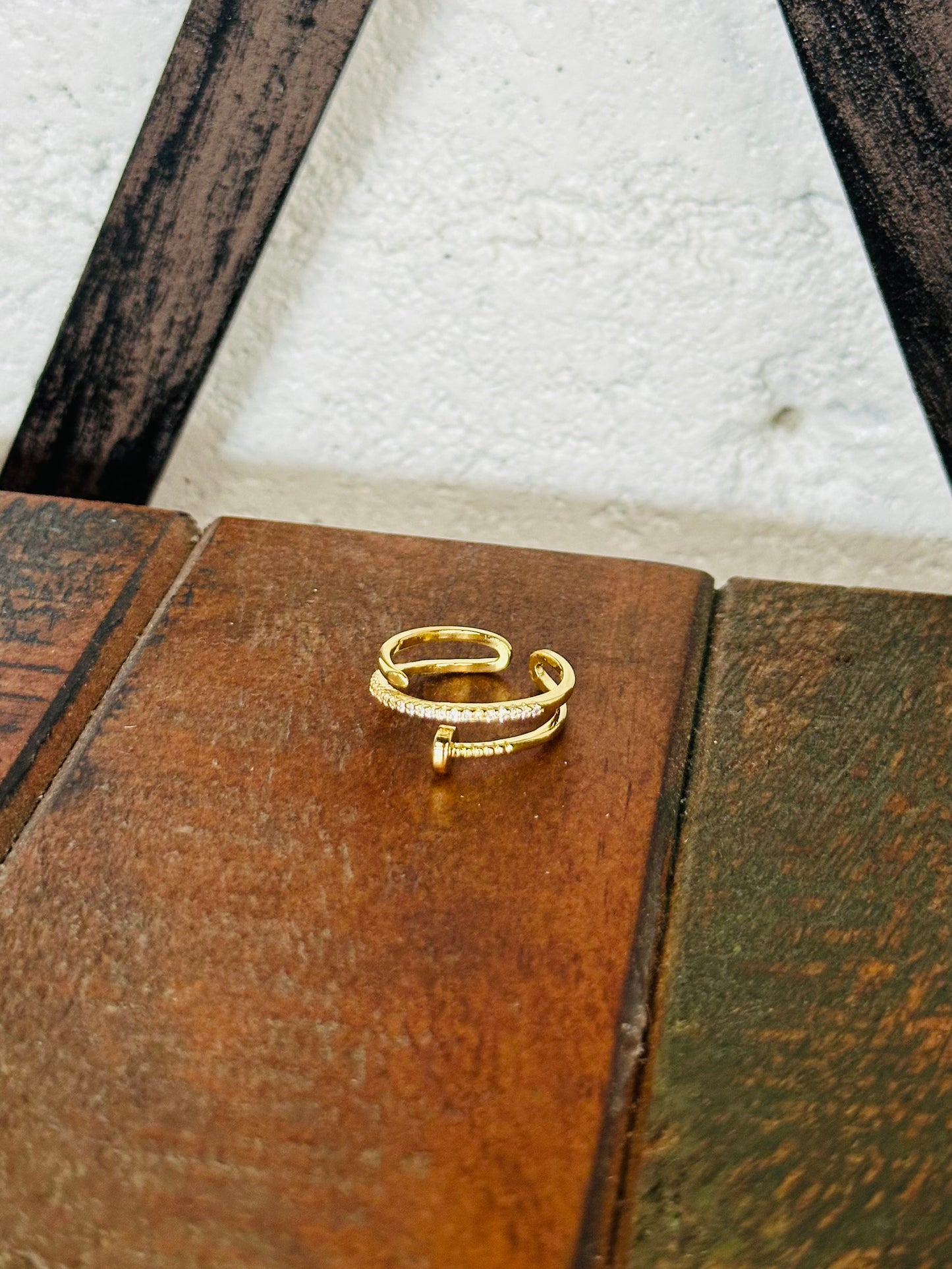 Gold Pave Crystal Nail Ring