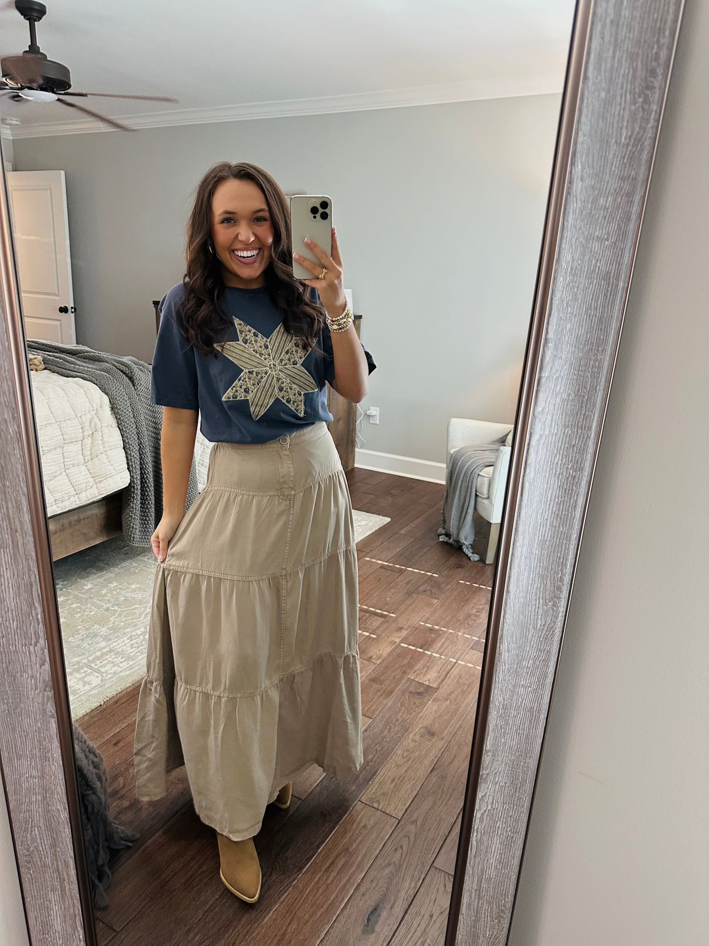 The Taupe High Rise Tiered Maxi Skirt