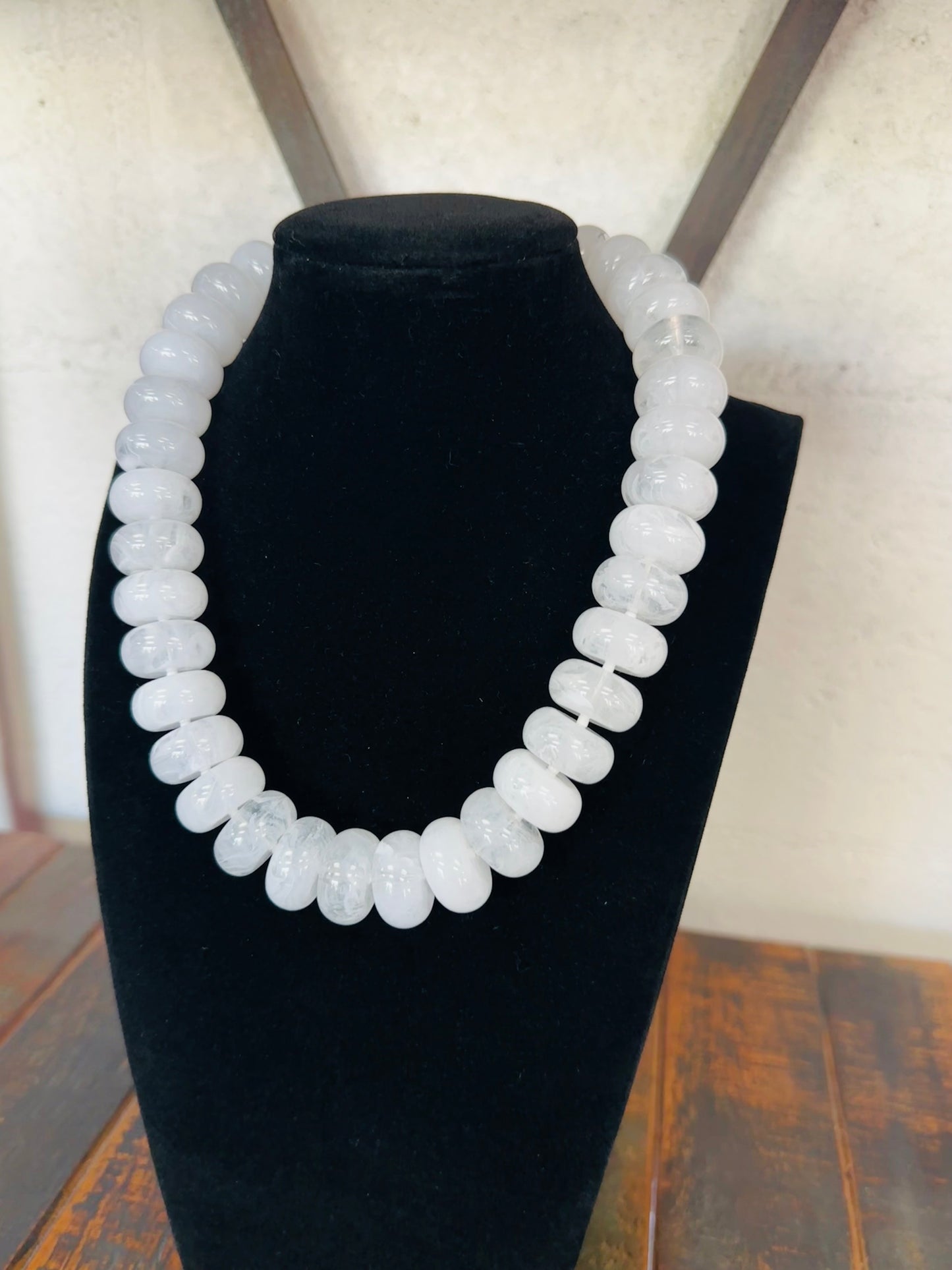 White Chunky Marble Bead Necklace
