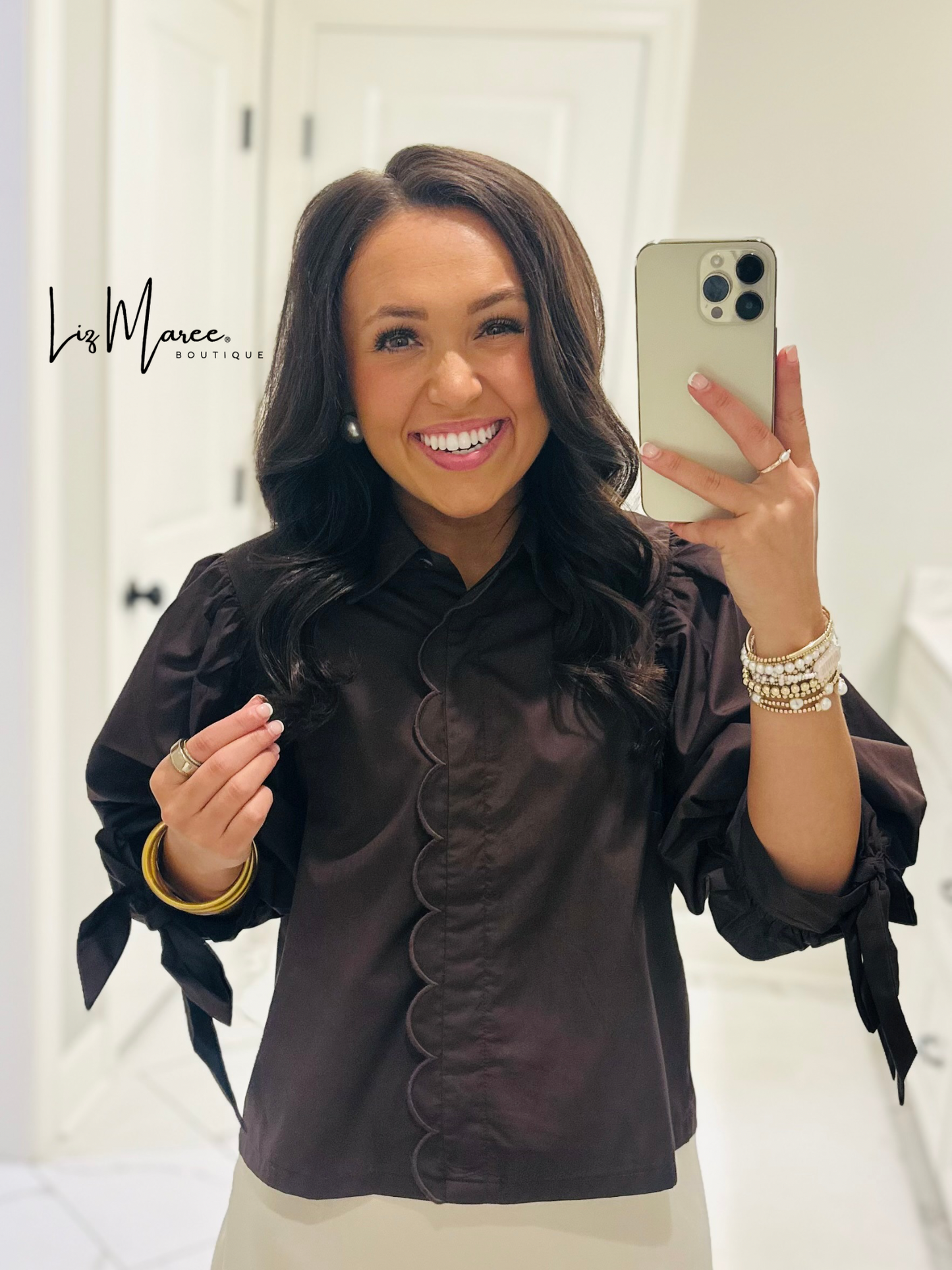 The Bruna Brown Scallop Trim Top