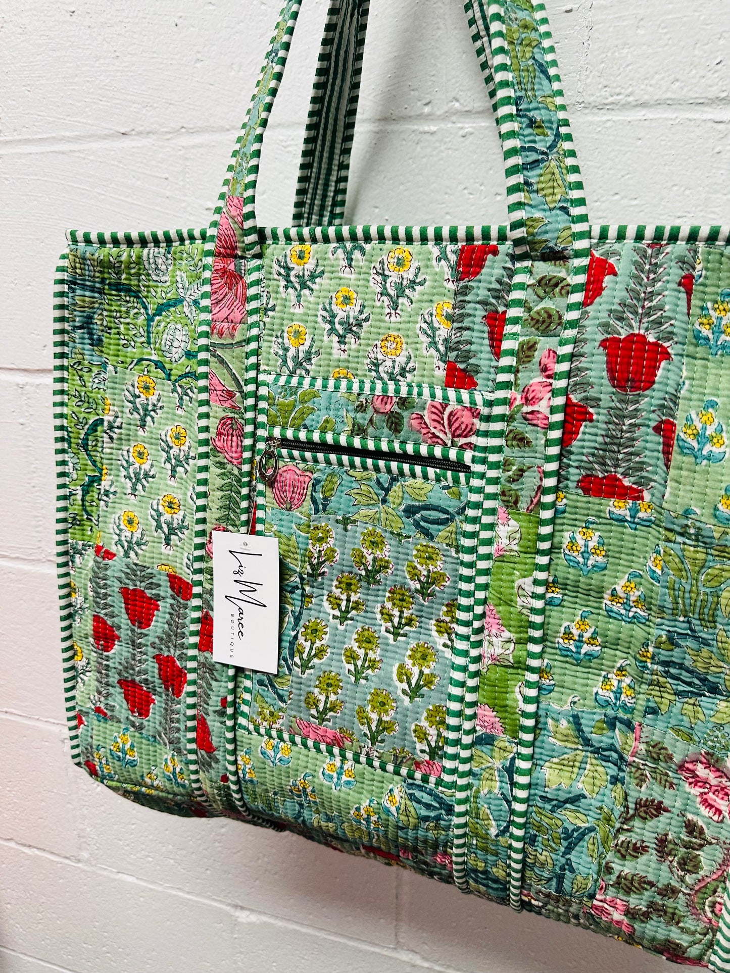The Green Patchwork Quilted Tote Bag