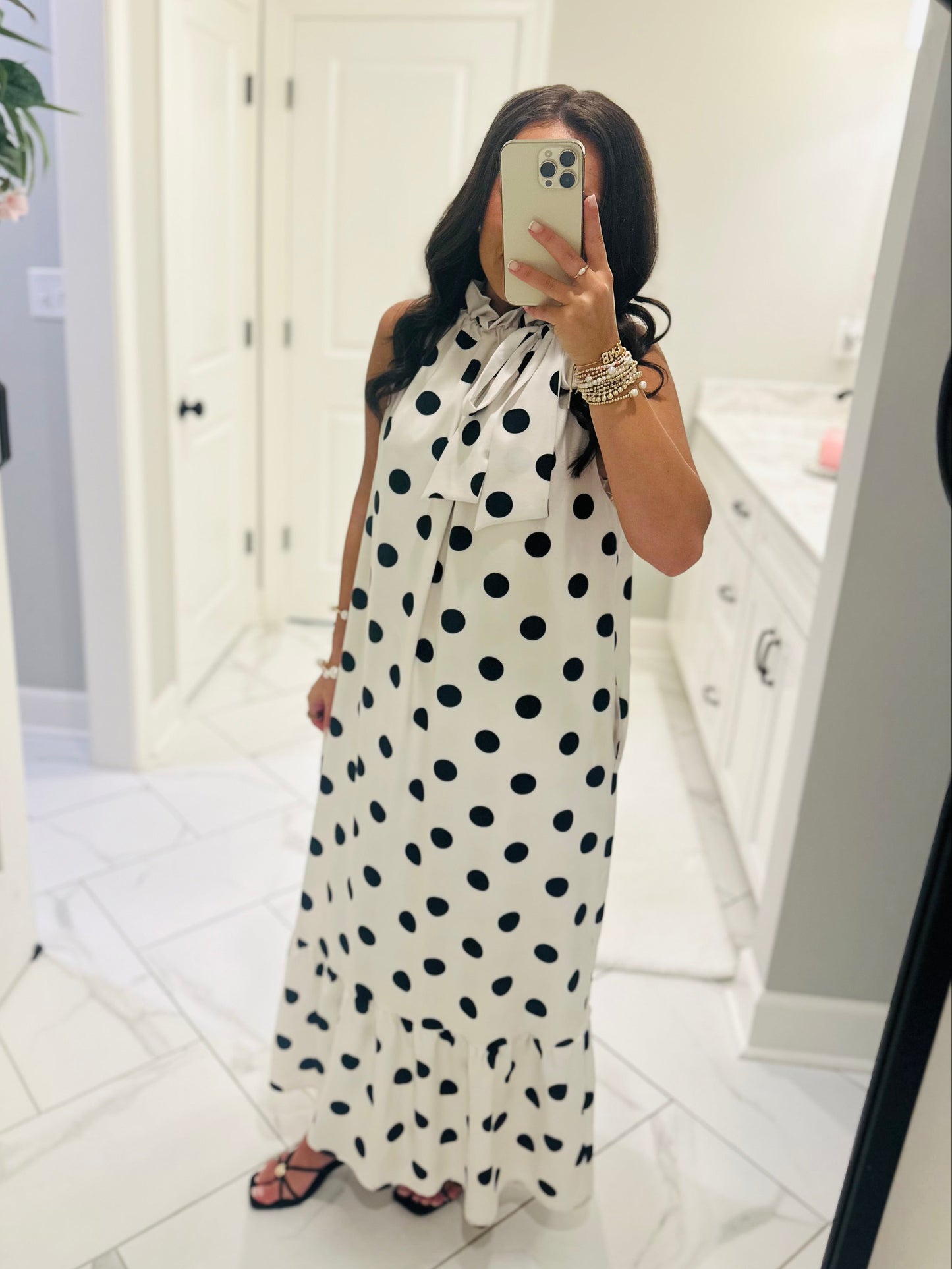 The Belle White + Black Polka Dot Maxi Dress