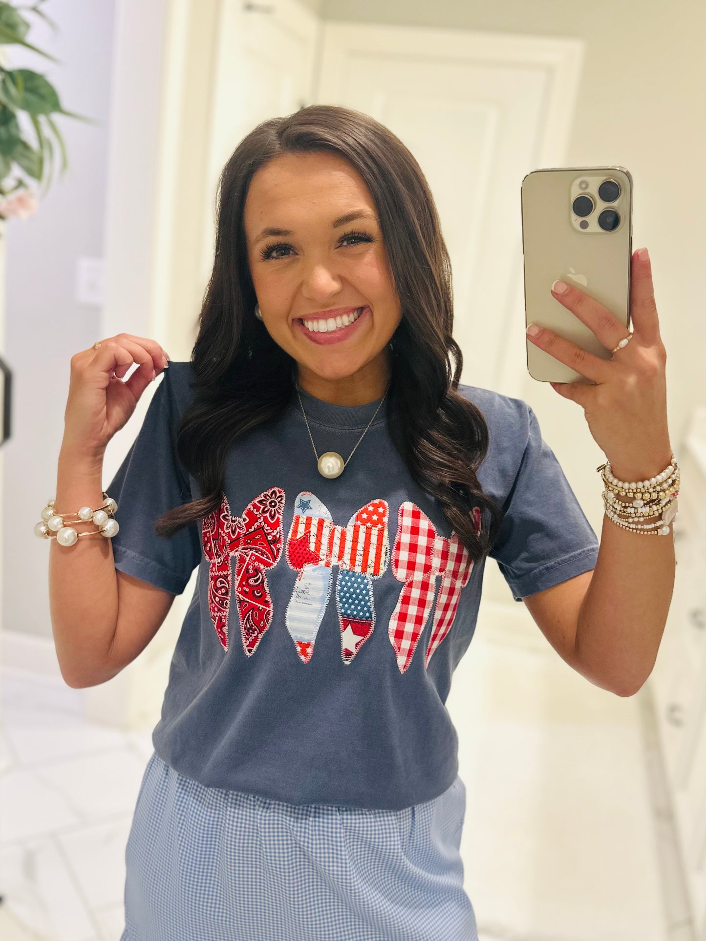 The Coquette Bow Trio Patriotic Embroidered Tee