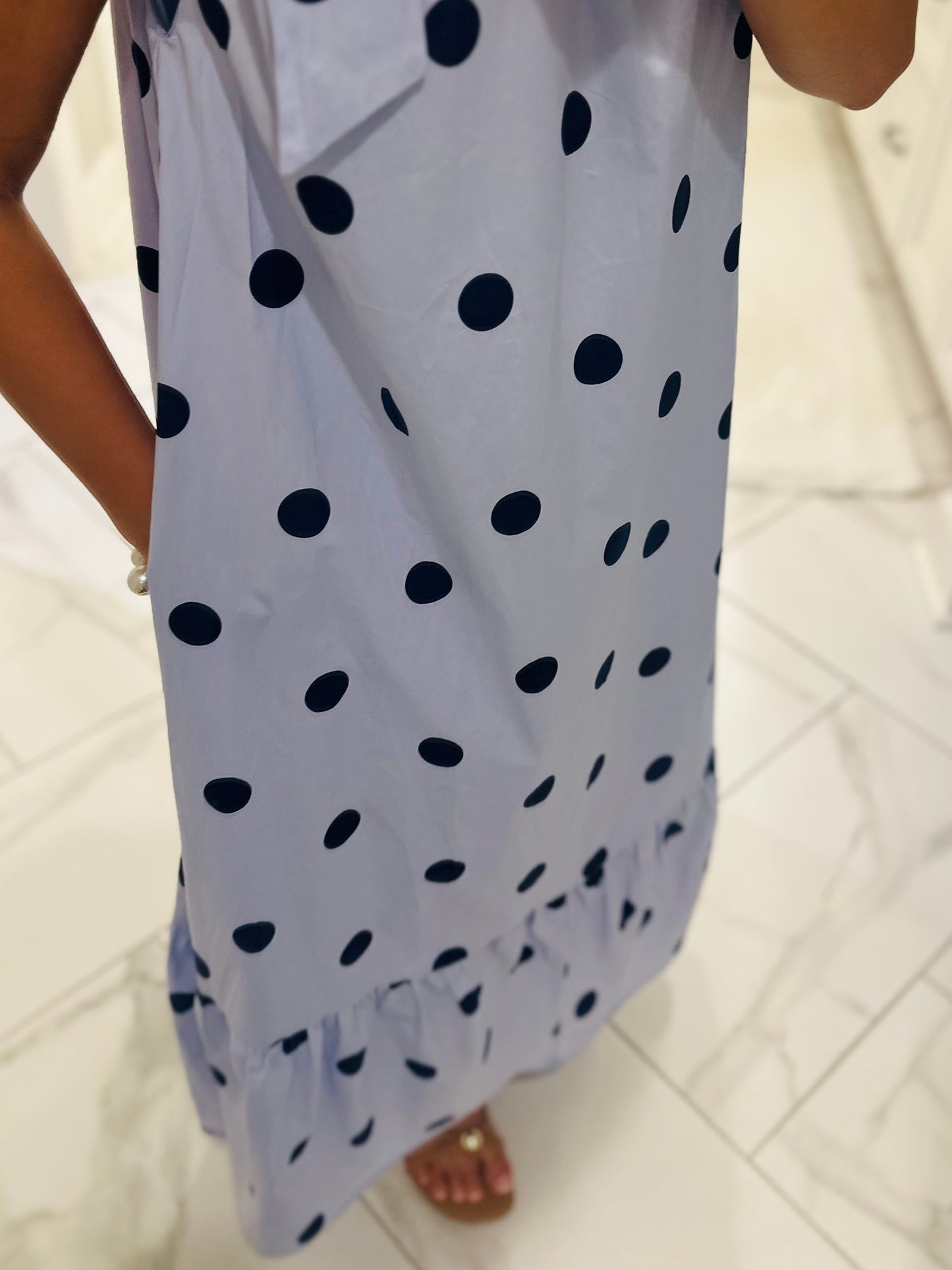 The Leighton Blue Polka Dot Neck Tie Midi Dress