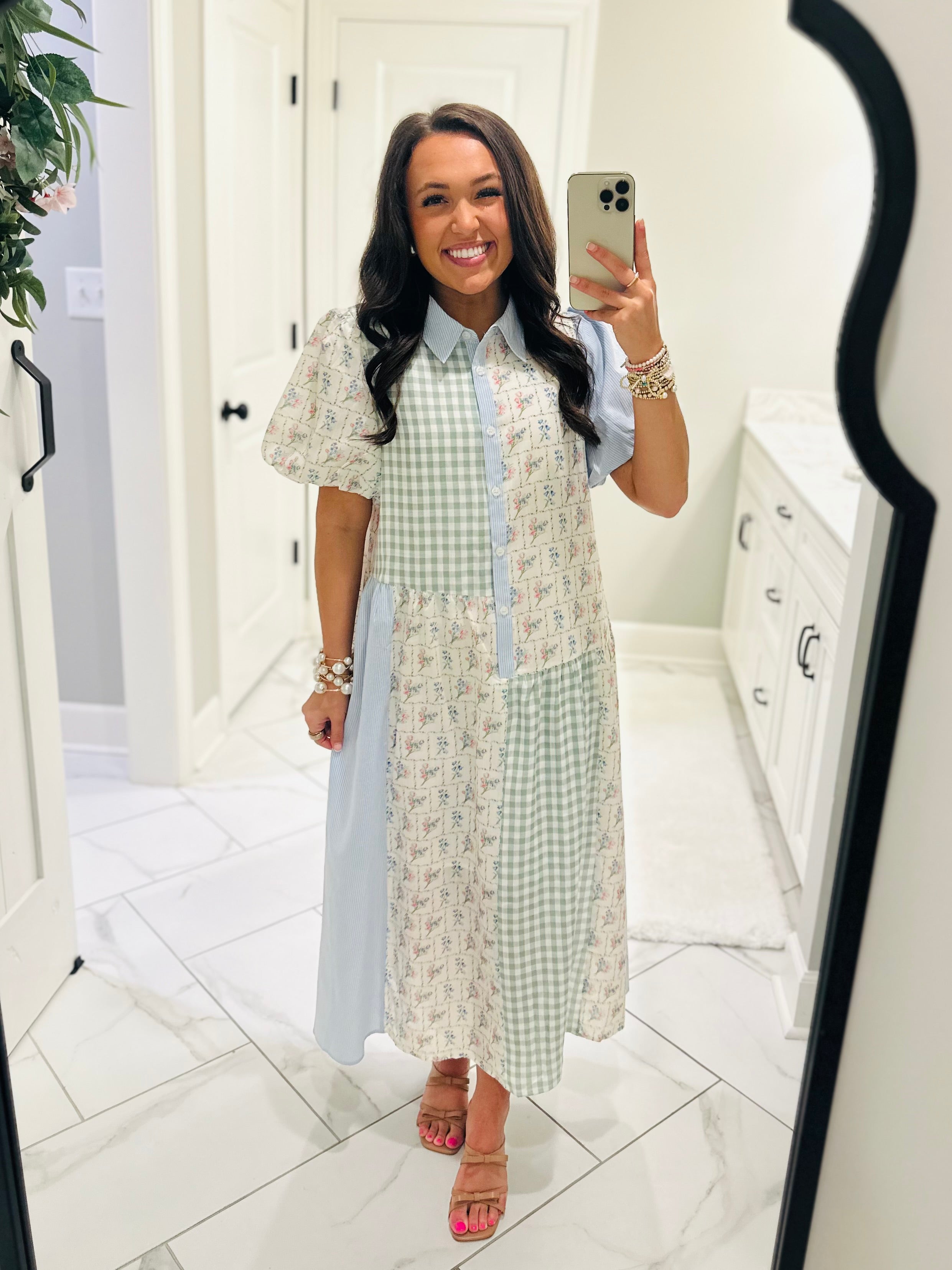 The Mae Blue + Mint Patchwork Midi Dress – Liz Maree Boutique
