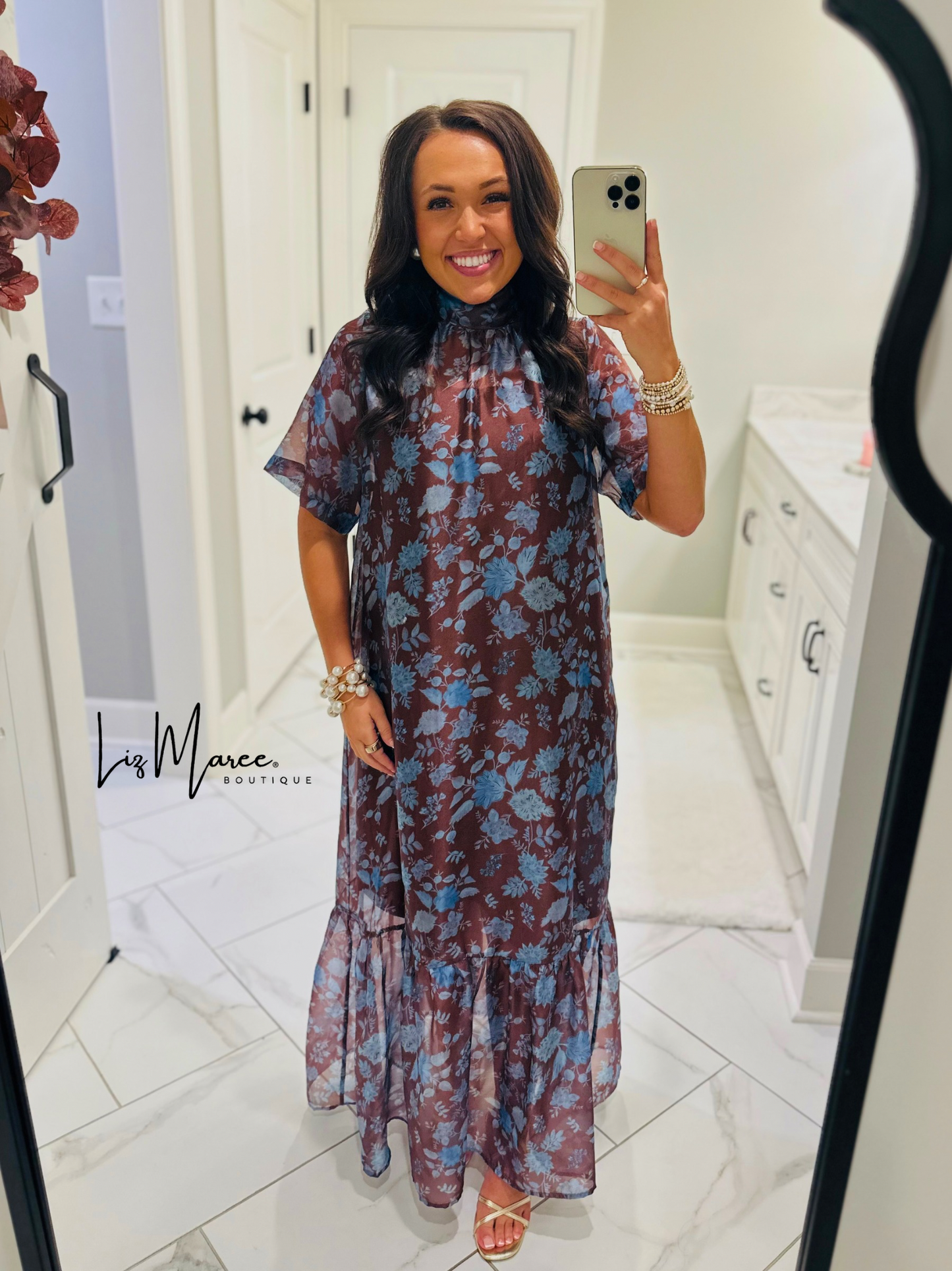 The Emersyn Brown Floral Organza Midi Dress