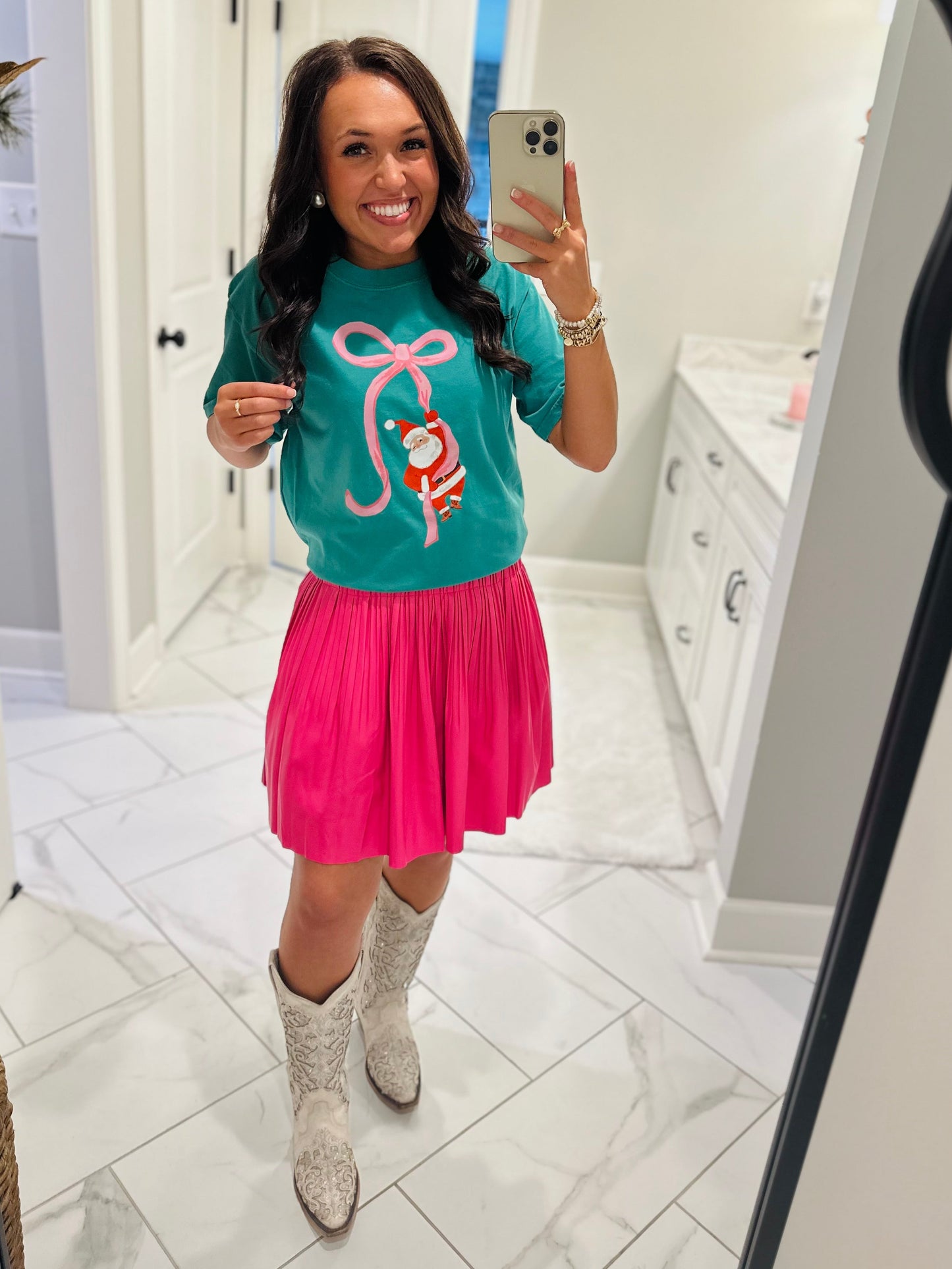 The Bow + Santa Christmas Tee