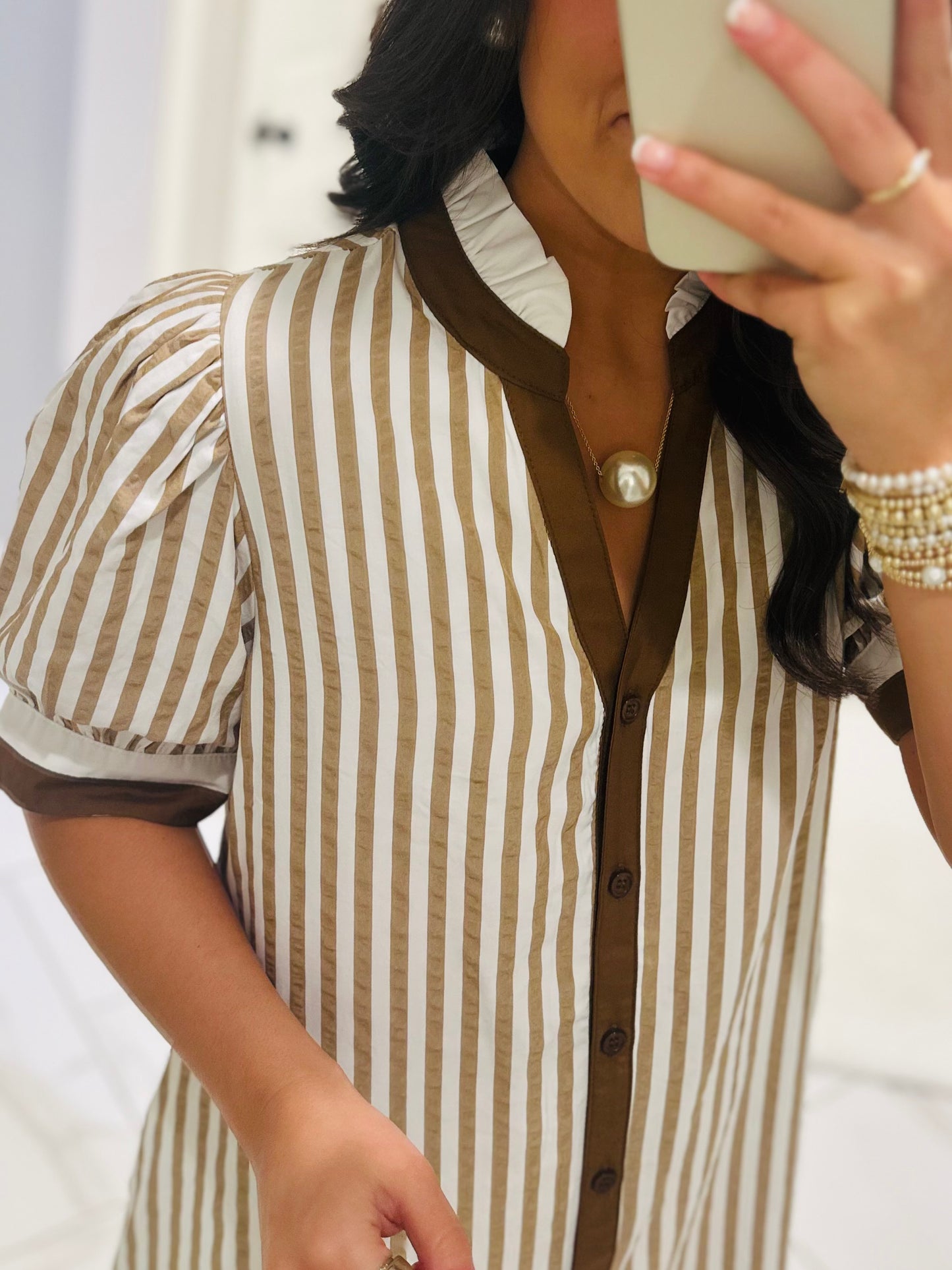 The Teagan Taupe Striped Dress