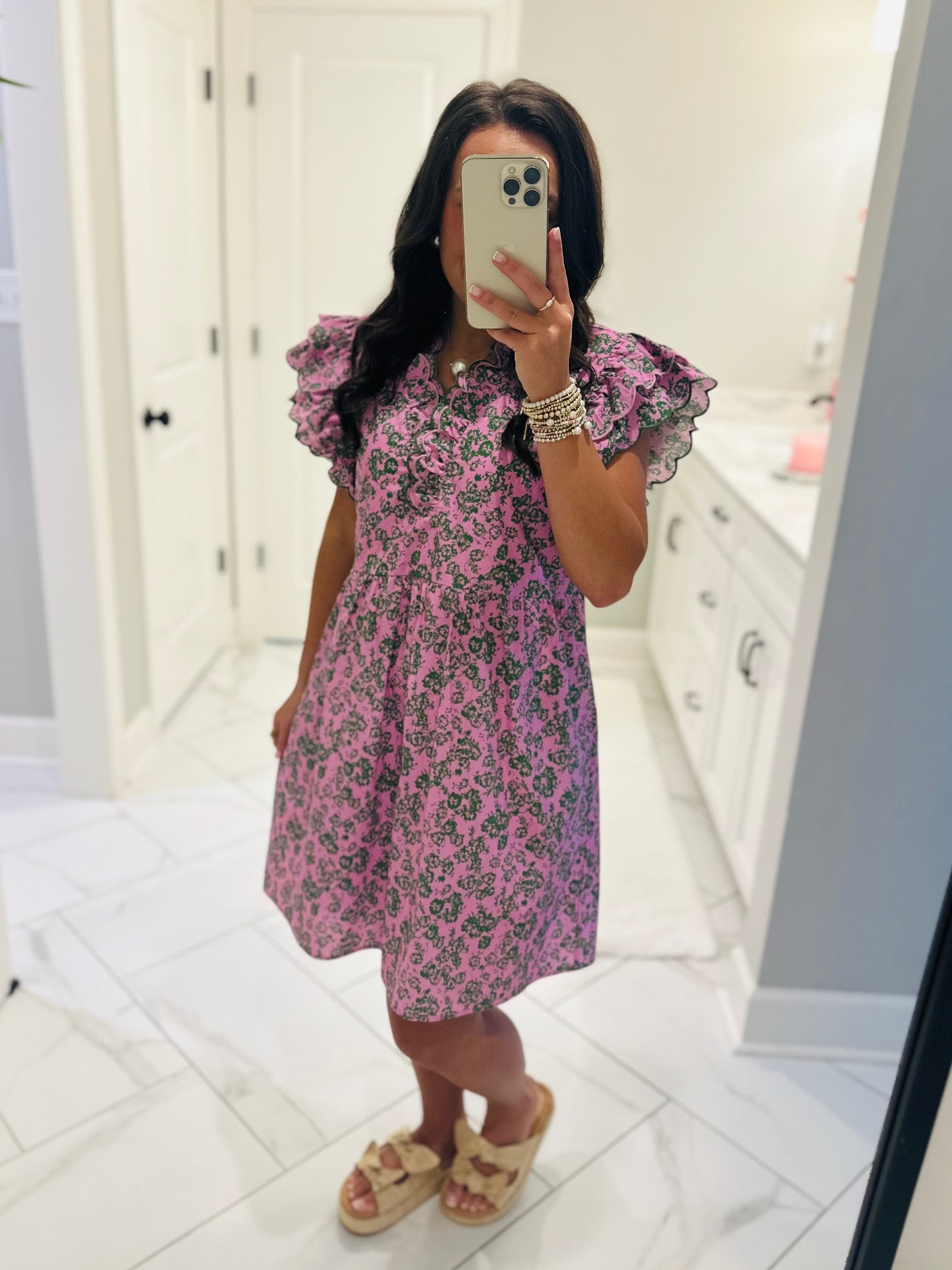 The Saylor Pink + Green Floral Dress