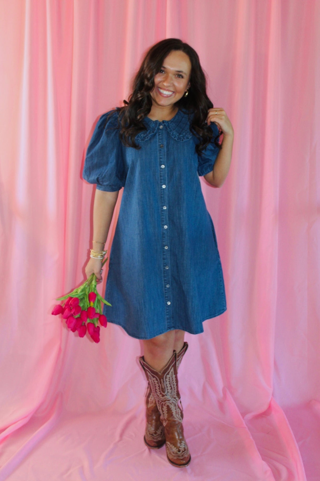 The Magnolia Mae Denim Collar Button Dress