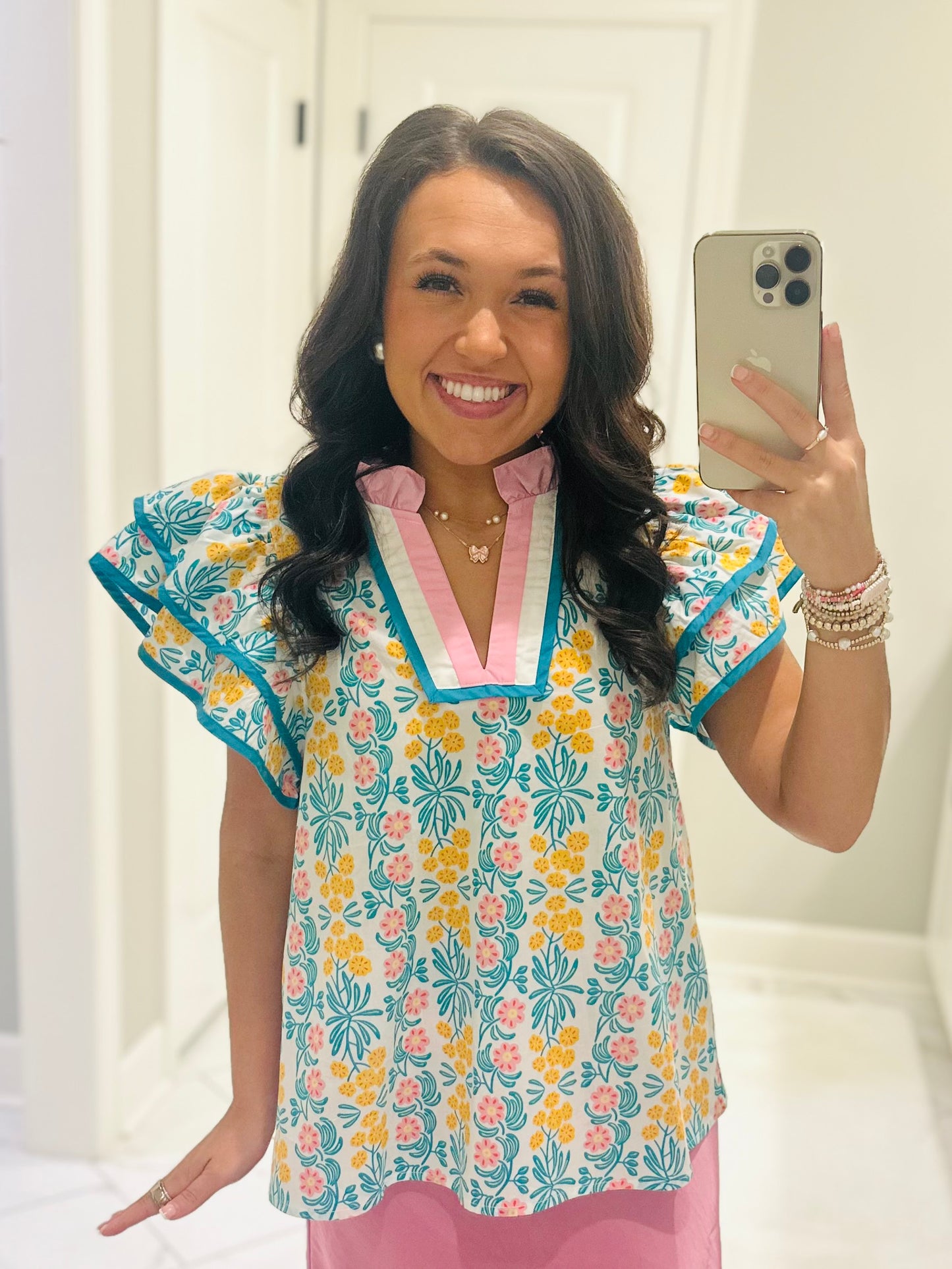 The Cora Blue + Pink Floral Top
